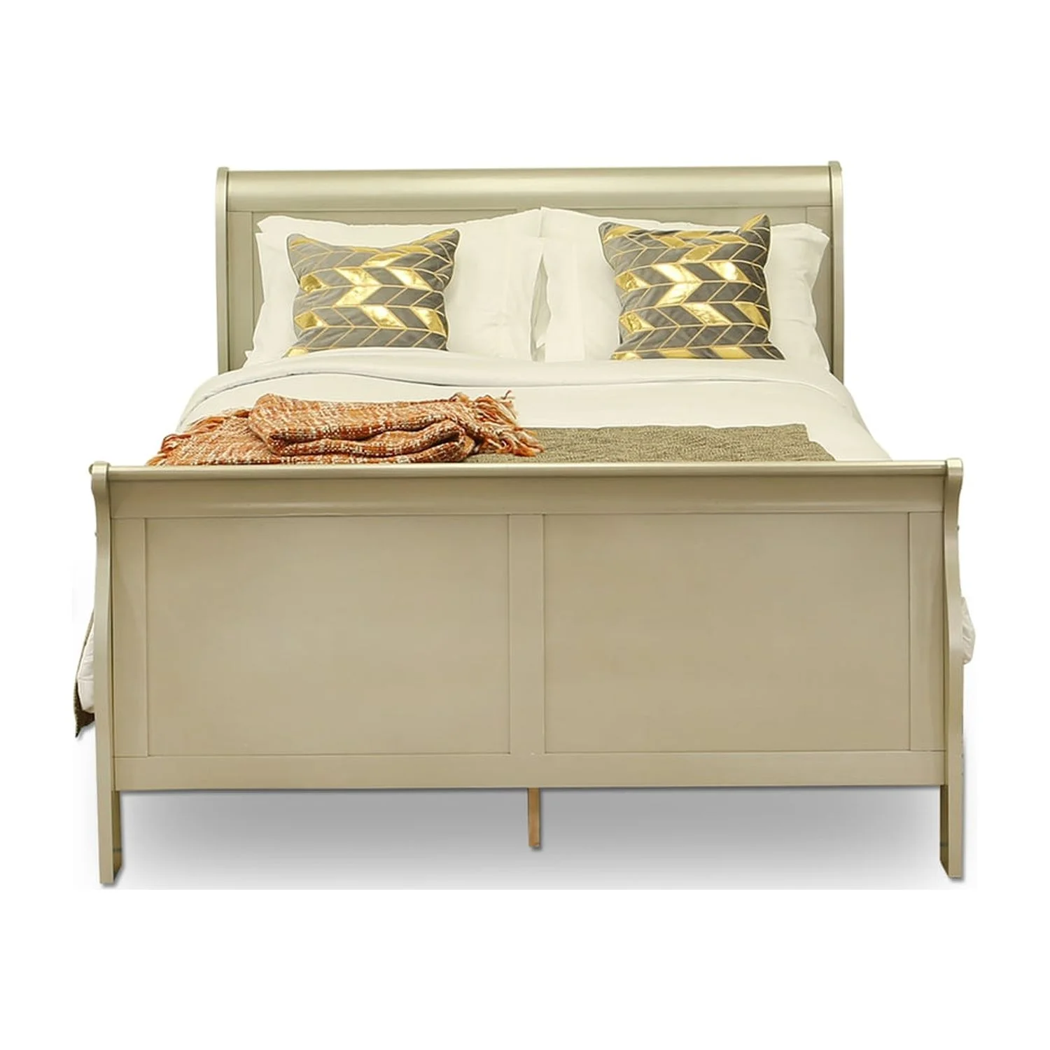 Maykoosh Tuscan Temptations 4 Piece Queen Size Bedroom Set In Metallic Gold Finish With Queen Bed, ,Dresser, Mirror,Chest