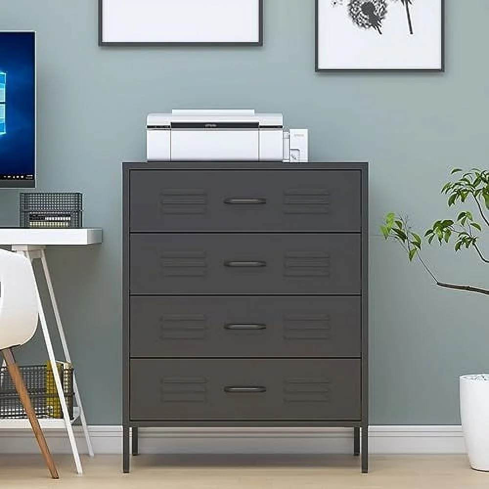 NLIBOOMLife Black Metal Dresser with 4 Drawers Chest of Drawers for Bedroom 40" Tall Dresser Drawers Metal Cabinet for Home Office Bedroom Living Room Closet