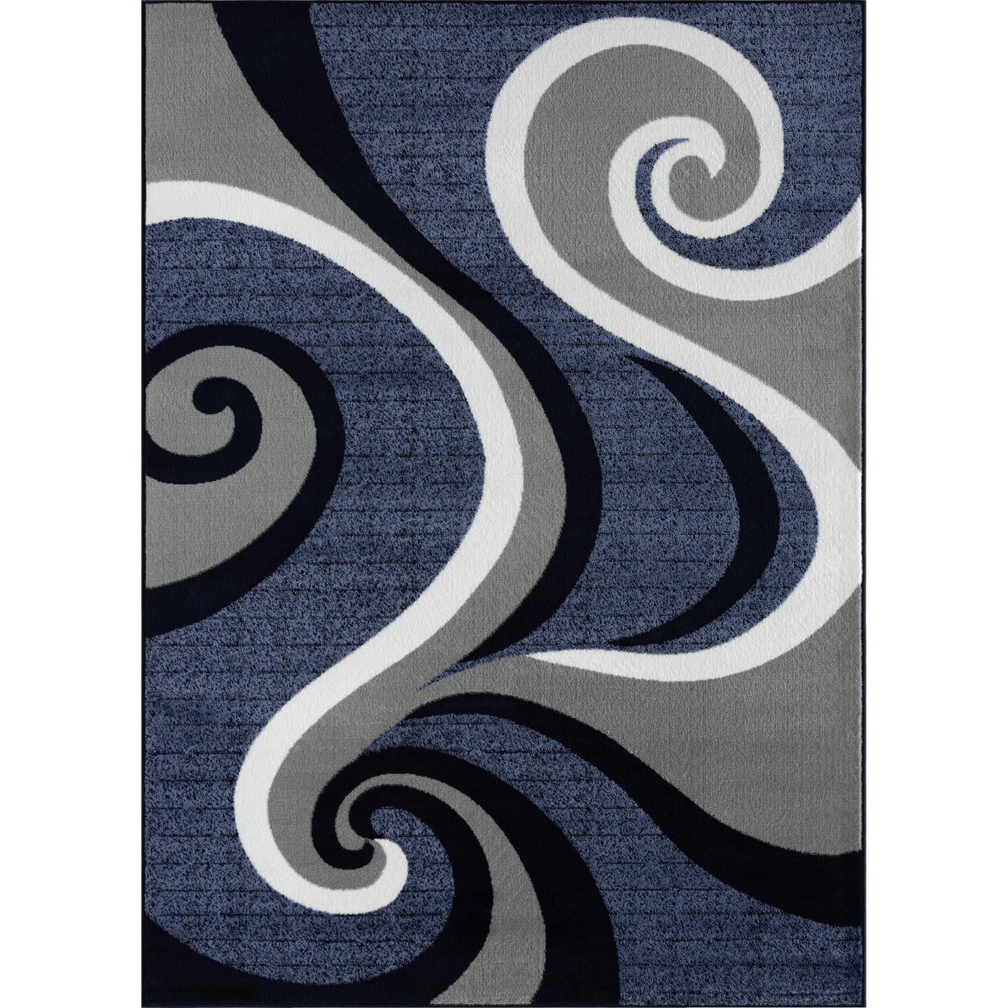 Luxe Weavers Blue Swirls Modern Abstract Area Rug Size 5x7