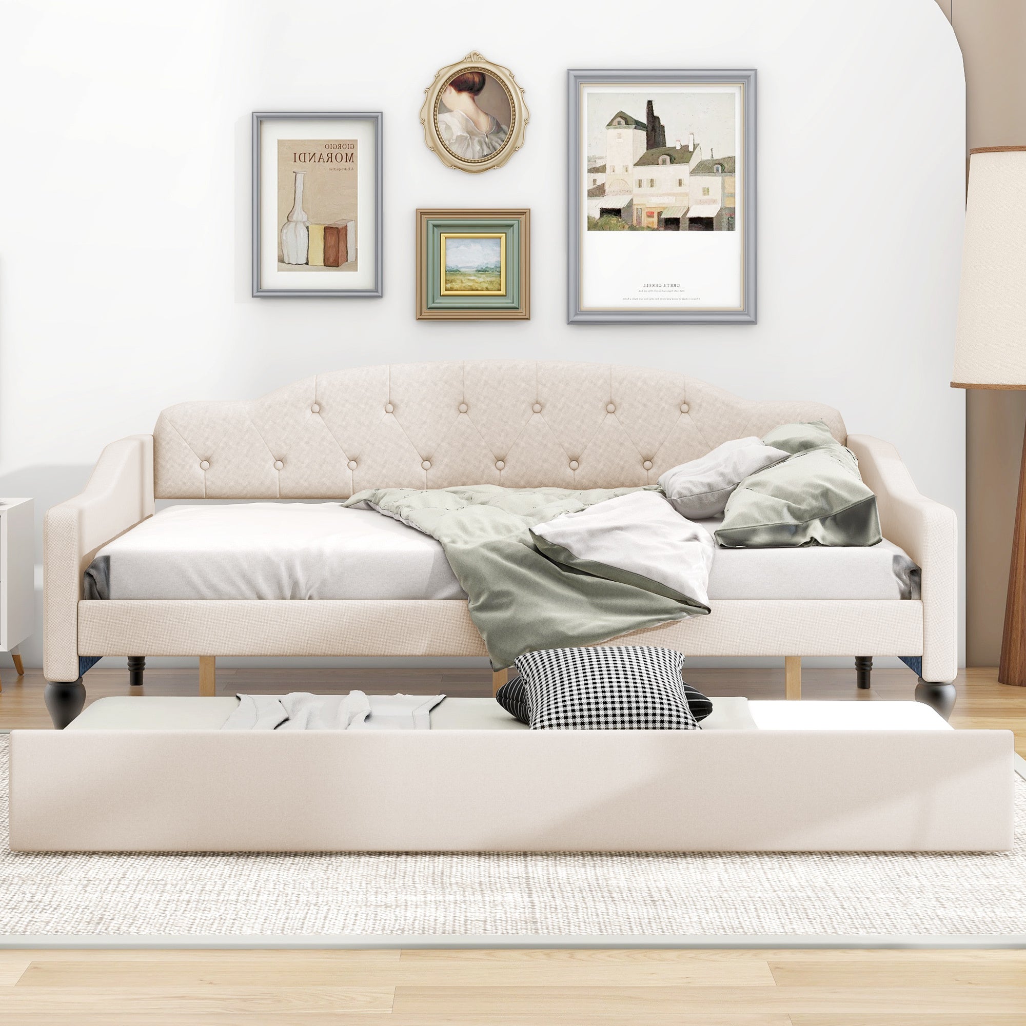 Nora Full Size Daybed with Trundle and Storage  - Beige