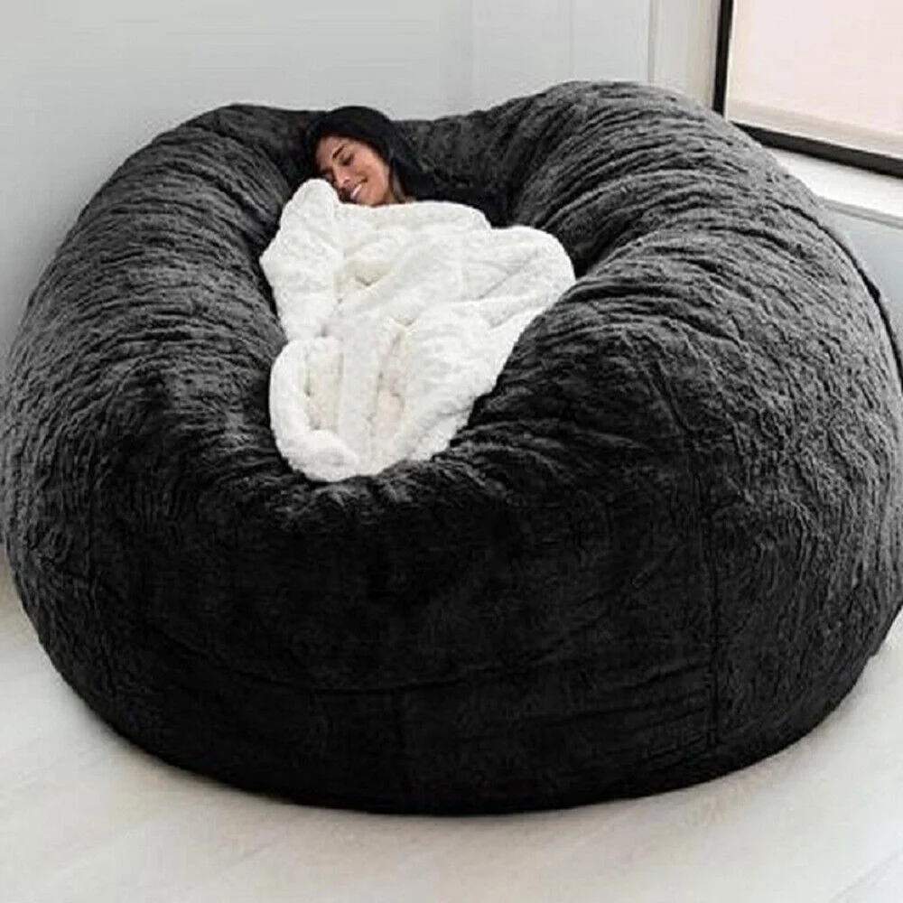 TOPCHANCES Large Sofa Sack, Ultra Soft PV Velvet Bean Bag Chair Cover for Living Room Lazy Lounger Chair (Stuffing Not Included), Black, 6 x 3 ft