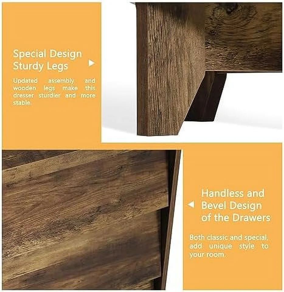 NLIBOOMLife 6 Drawer Dresser for Bedroom - Wooden Mid Century Wide Dresser Double Dresser with Bevel Drawers Organizer Dresser for Bedroom Living Room