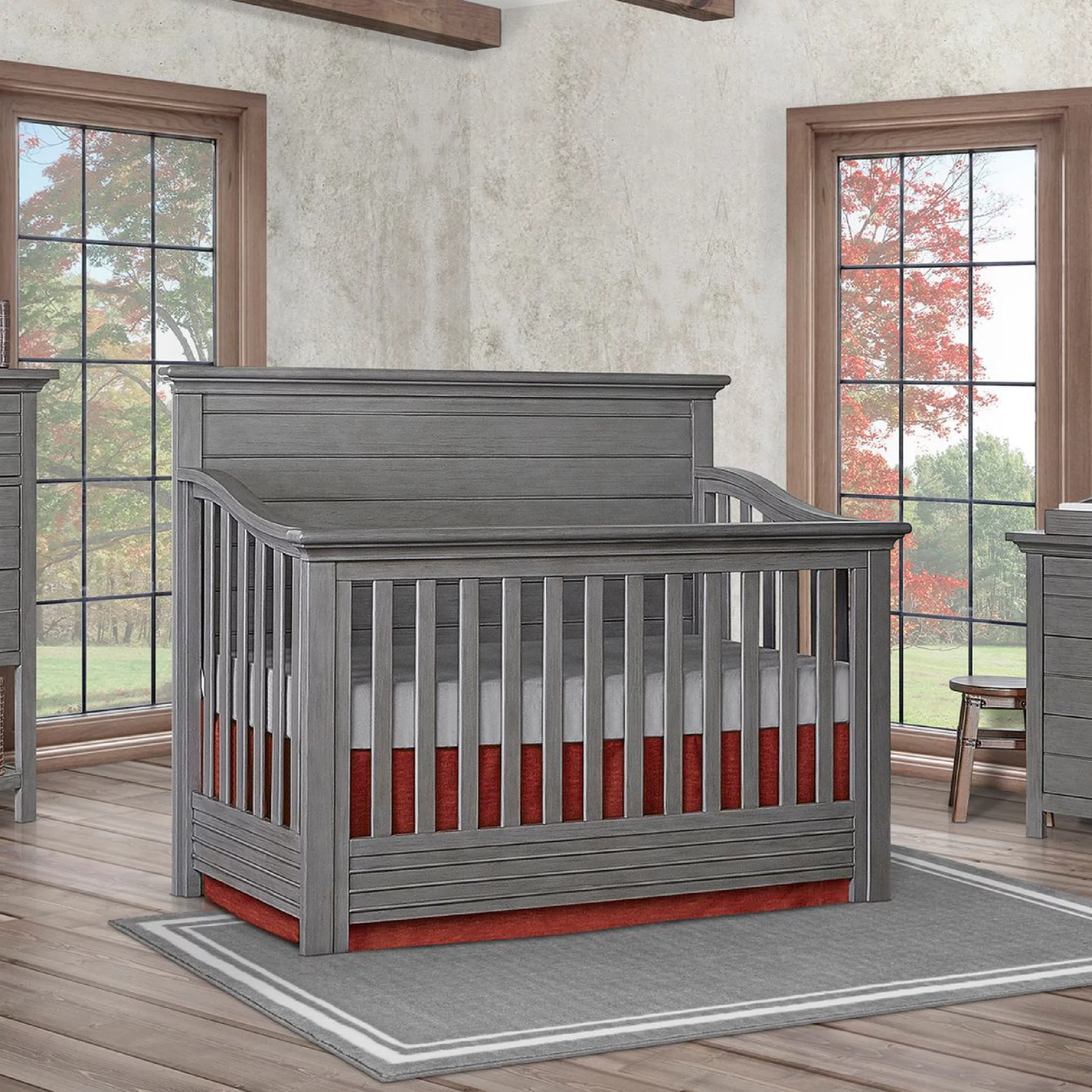 evolur Waverly 5-in-1 Full Panel Convertible Crib, Rustic Grey