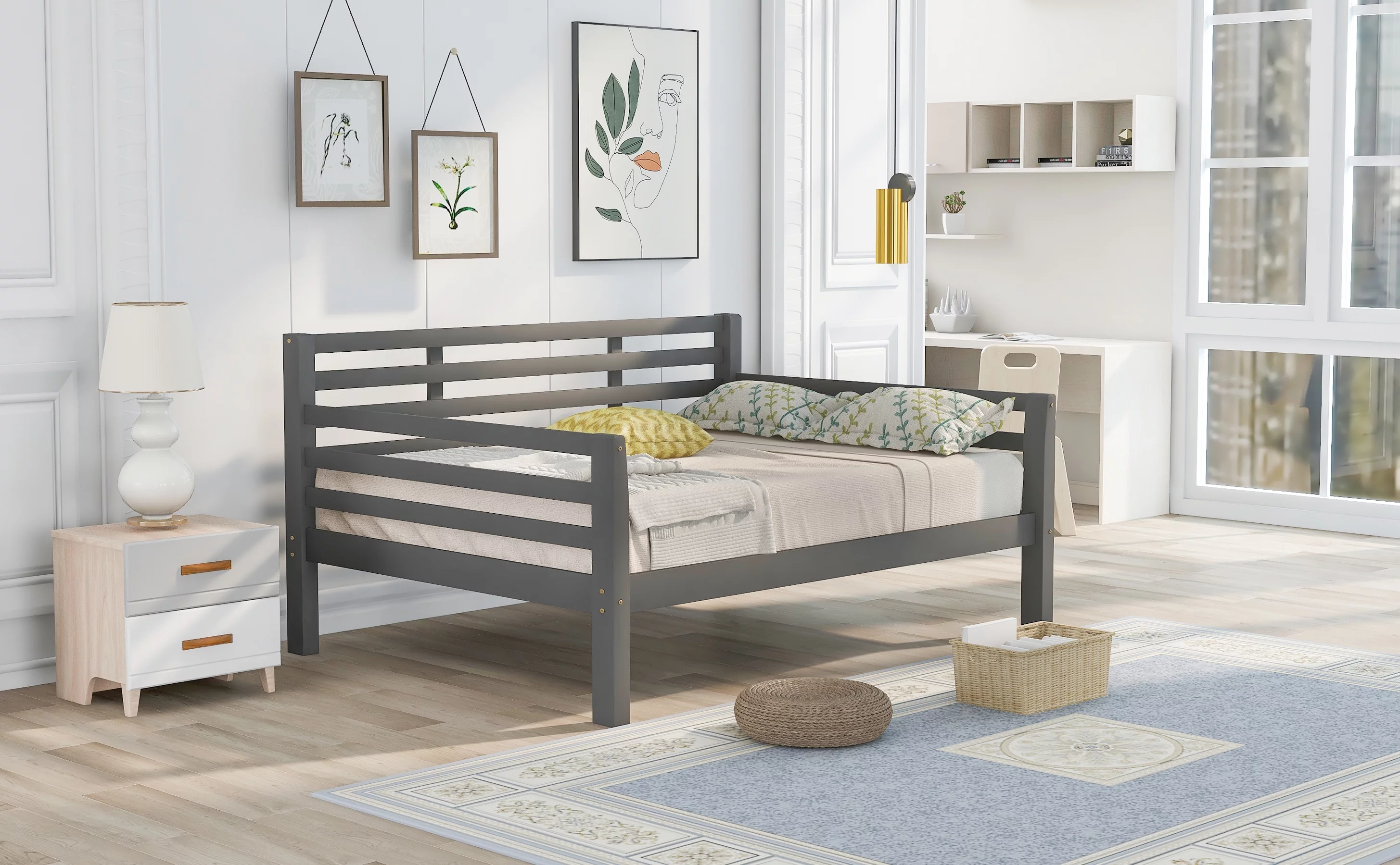 Full Size Wood Daybed with Headboard, Wood Sofa Bed Full with Wooden Slats Support, No Box Spring Needed, Wood Sofa Bed with Clean Lines, Full Daybed for Guest room and Bedroom Living Room