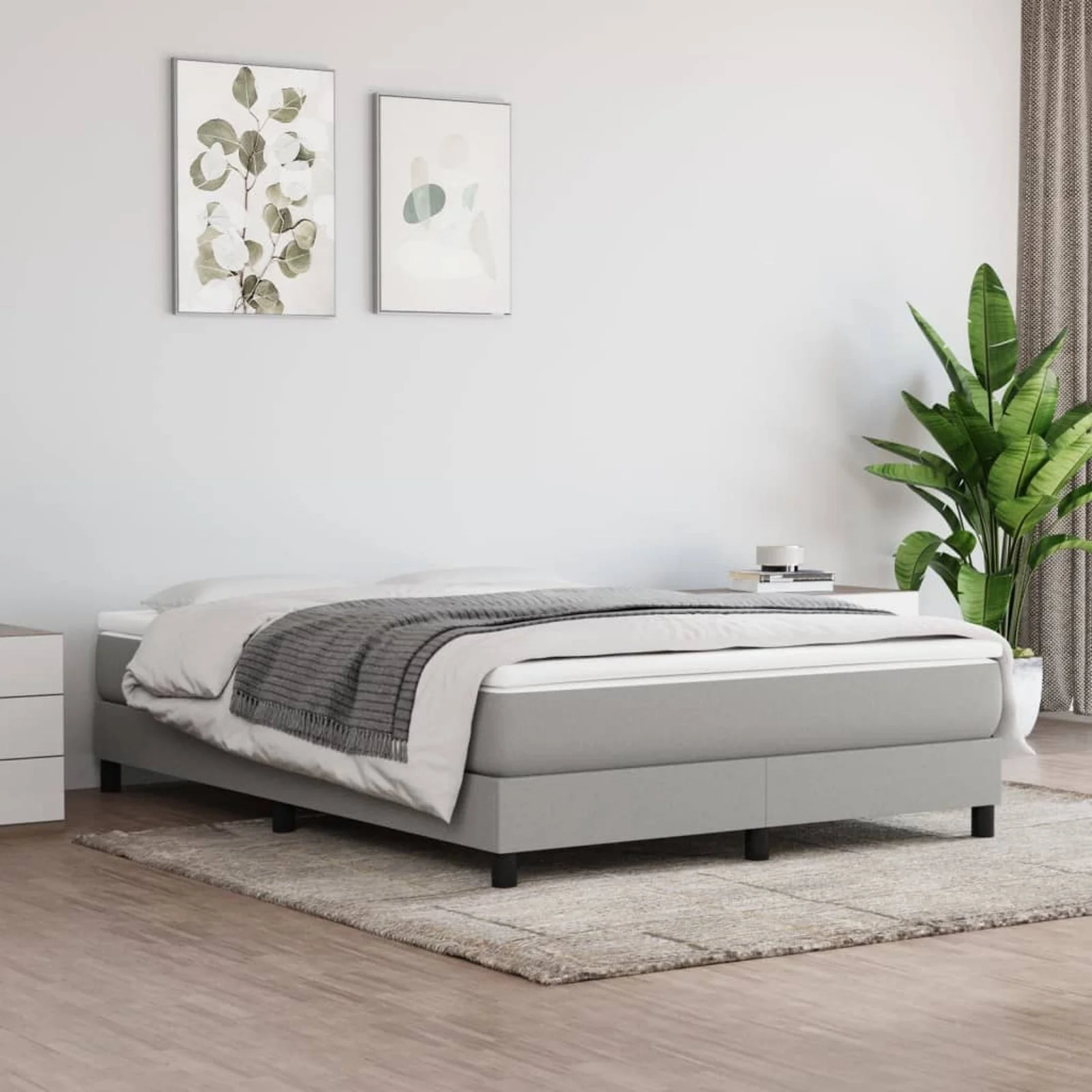 Anself Queen Size Box Spring Bed Frame with Wooden Slat Support and Black Legs 81.1 x 59.8 x 9.8 Inch Fabric Platform Bed Frame Light Gray Suitable for Mattress Size 59.8 x 79.9 Inches (W x L)