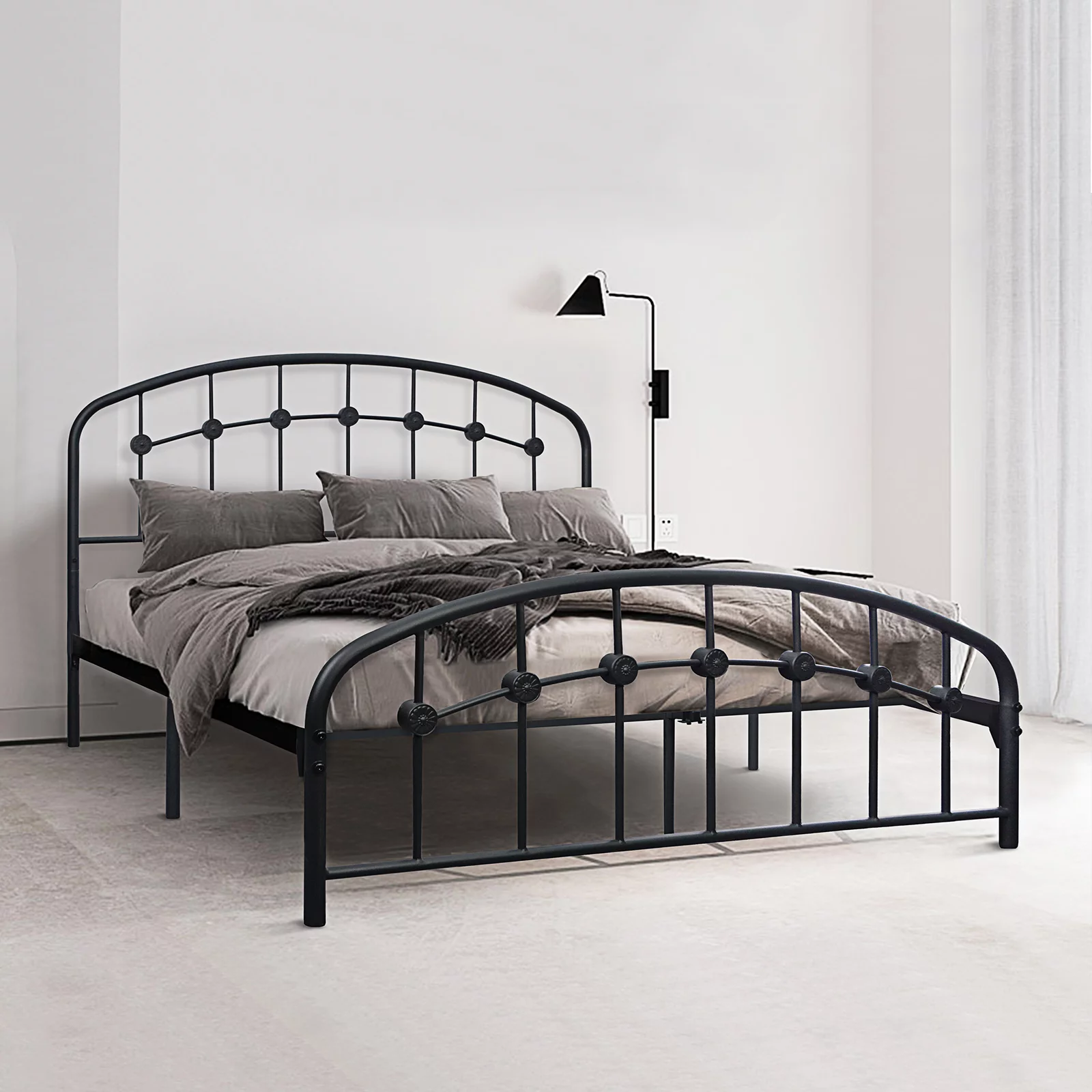 Voilamart Metal Queen Bed Frame Queen Size Bed Frame No Box Spring Needed with Vintage Headboard and Footboard Premium Steel 17 Slats Support Heavy Duty Platform Mattress Base, Matte Black