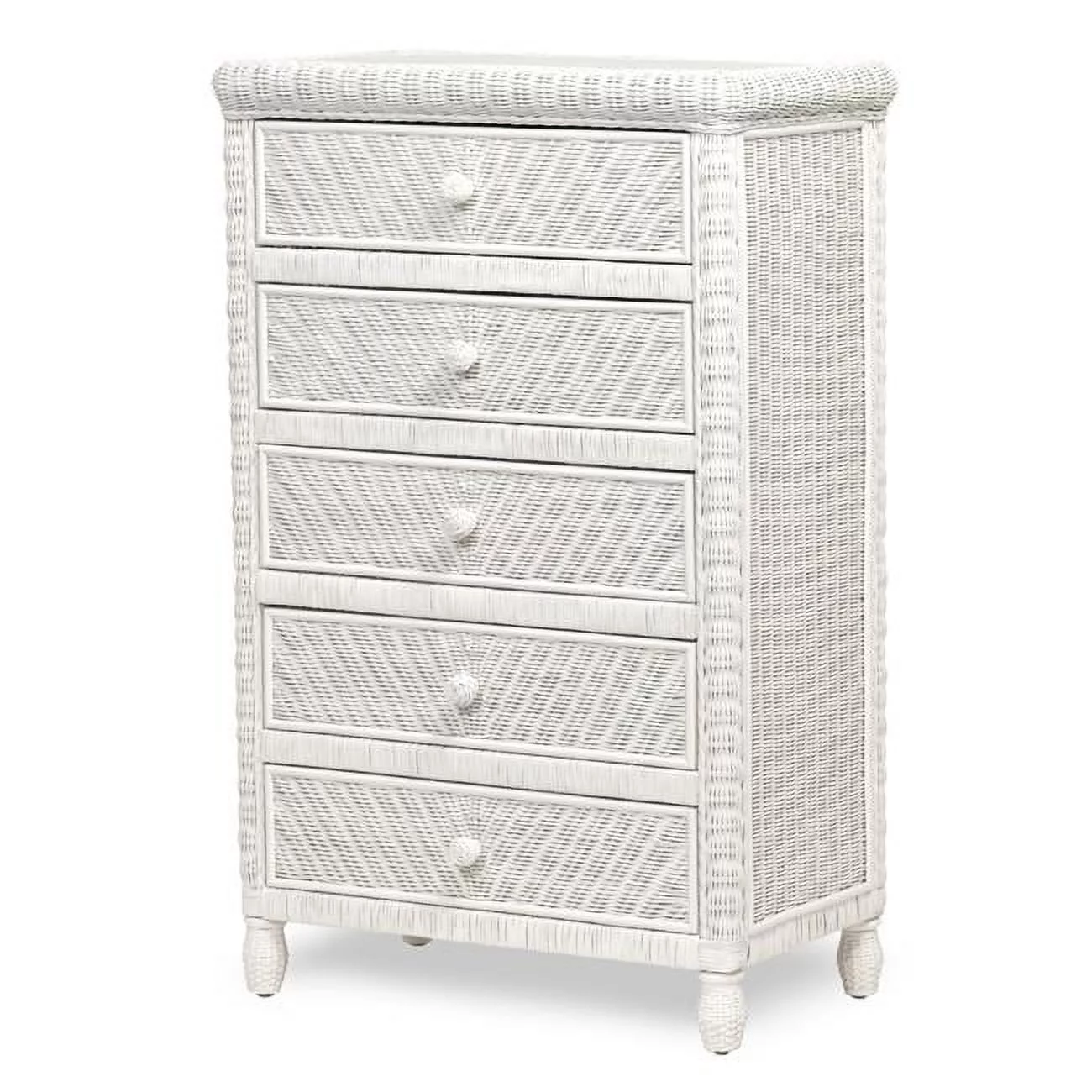 Sea Wind Florida Santa Cruz Glass Top Wood Chest with 5 Drawers in White