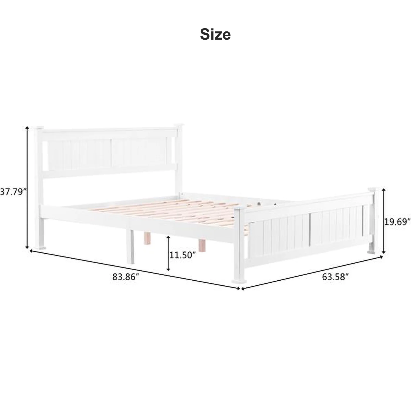 RUseeN Queen Size Wooden Platform Bed Frame with Headboard and Footboard, Heavy Duty Mattress Foundation with Steel Slats Support, No Box Spring Needed, White