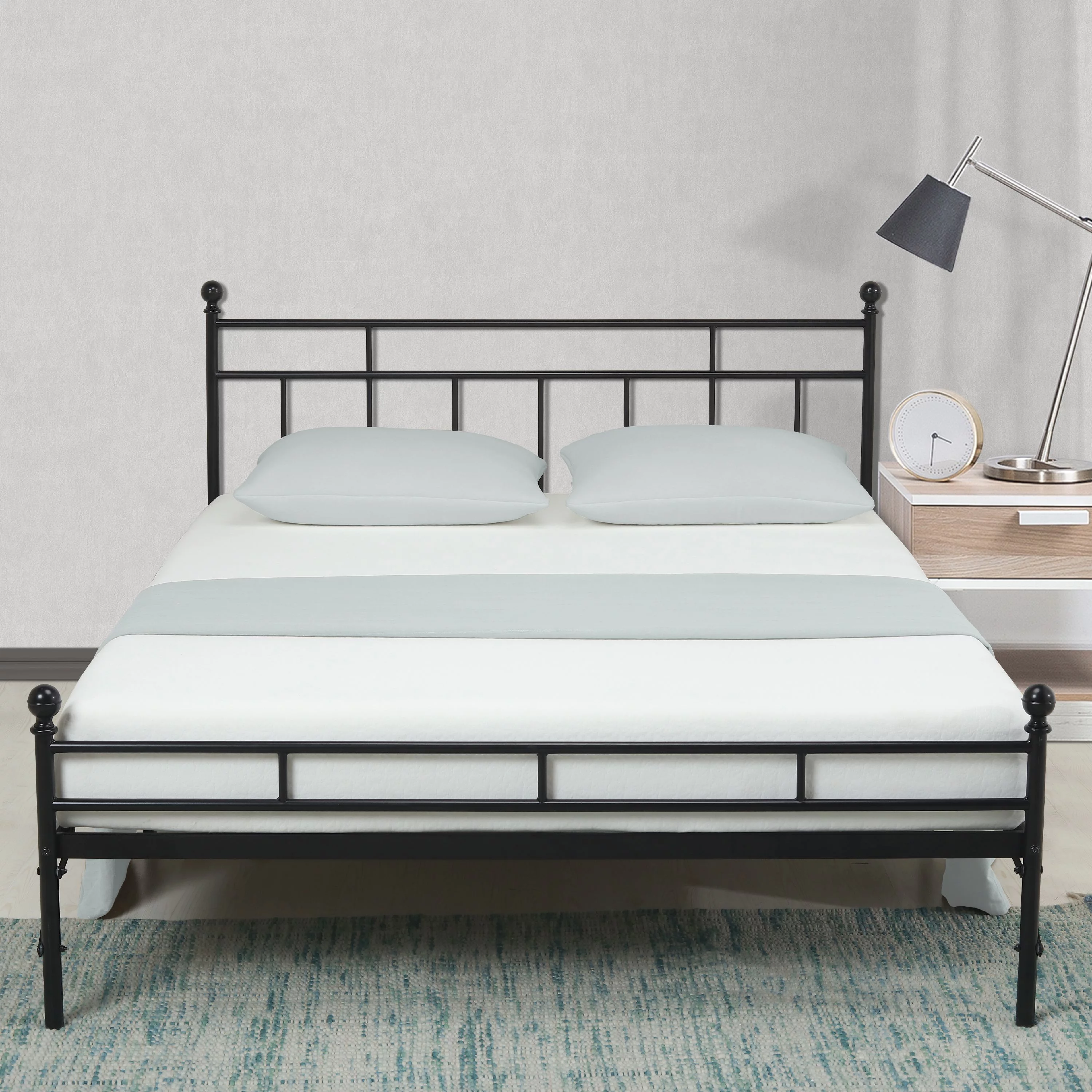Best Price Mattress 12 Inch All-in-One Easy Setup Metal Platform Bed with Steel slats and Headboard