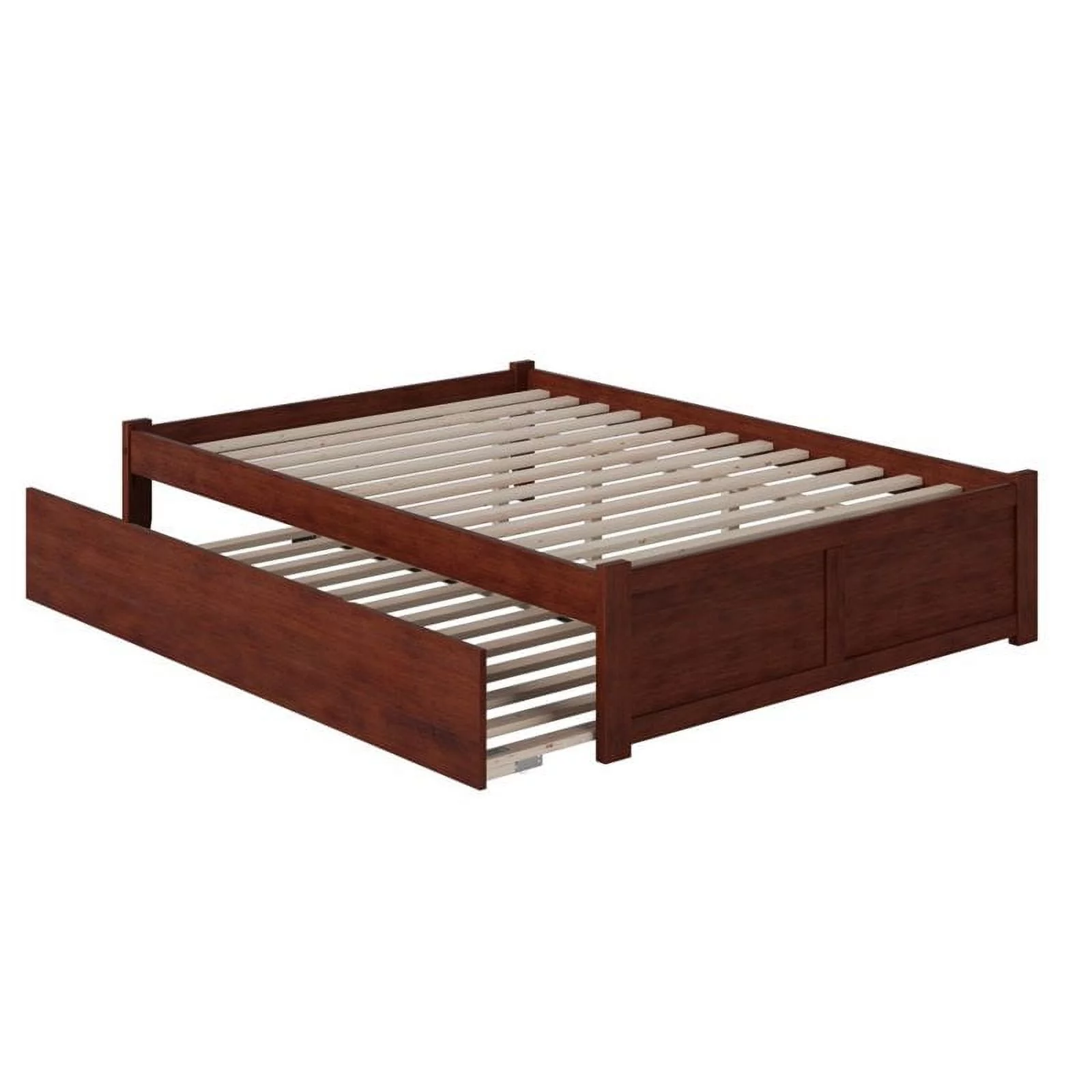 Bowery Hill Modern Wood Queen Platform Panel Bed with Trundle in Walnut