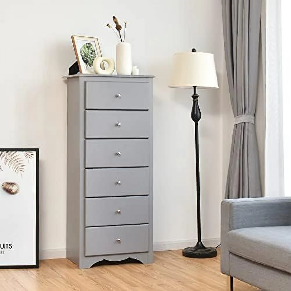 GEROBOOM 6 Drawer Dresser  53.5\u2019\u2019 Chest of Drawers  Modern Closet Drawers with Metal Handles  Wood Dressers & Chests  Tall Dresser for Bedroom  Living Room  Hallway (Gray)