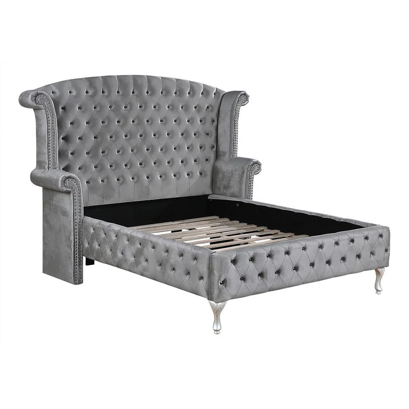 Pemberly Row Eastern King Contemporary Tufted Velvet Upholstered Bed Gray