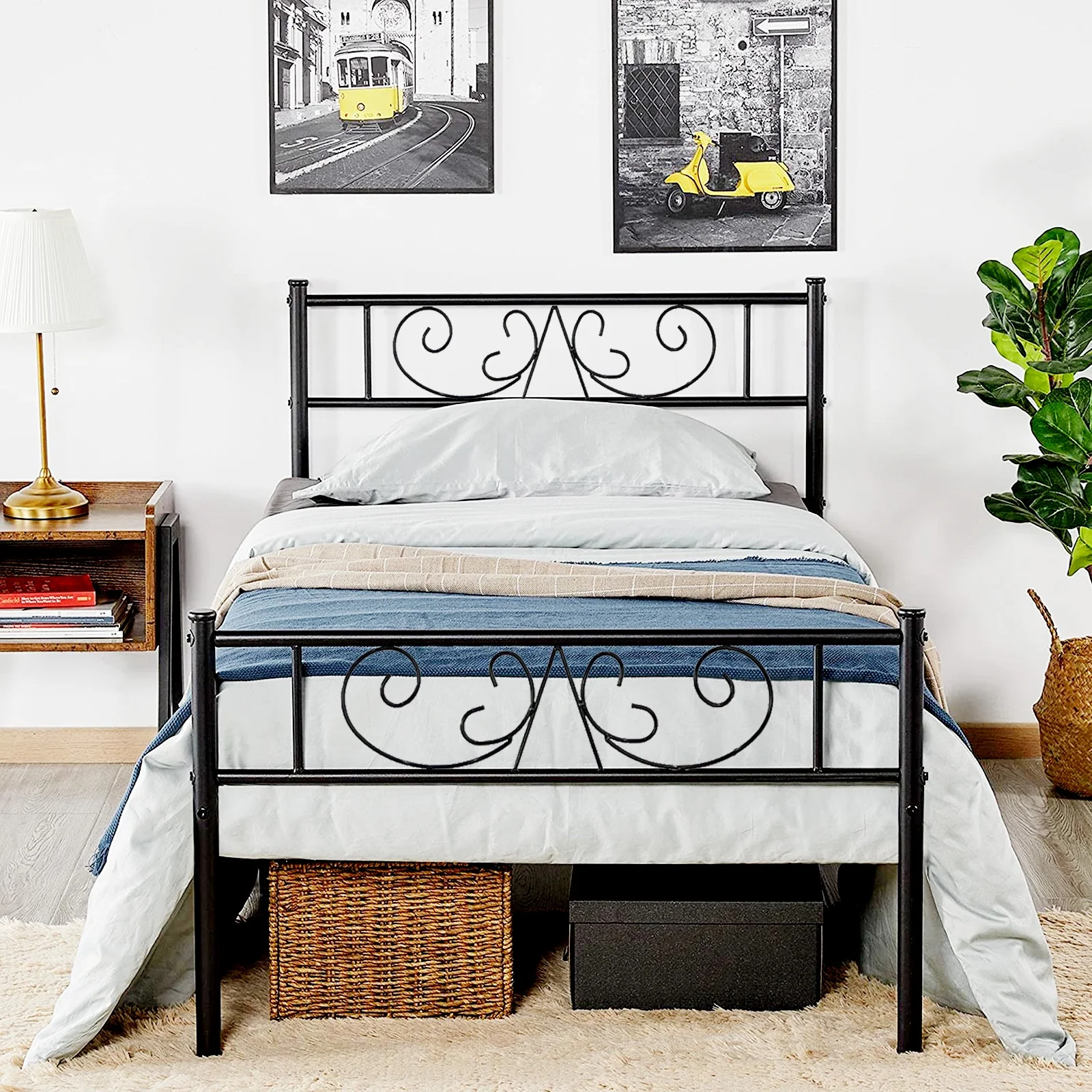 Voilamart Metal Platform Bed Twin Size Bed Frame with Headboard and Footboard, 15.3