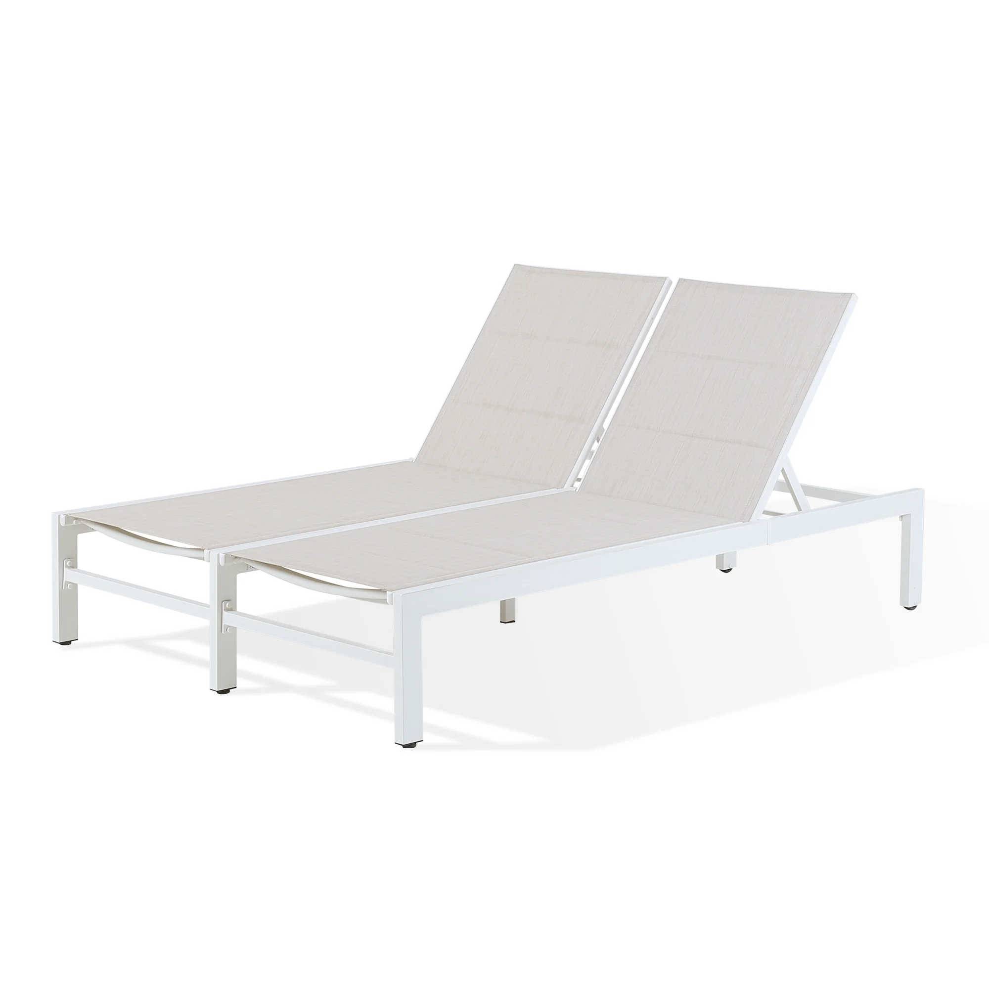 Iwicker Patio Sling Double Chaise Lounge Outdoor Aluminum Adjustable Back Lounge Recliner Chair Daybed for Outside, Beige