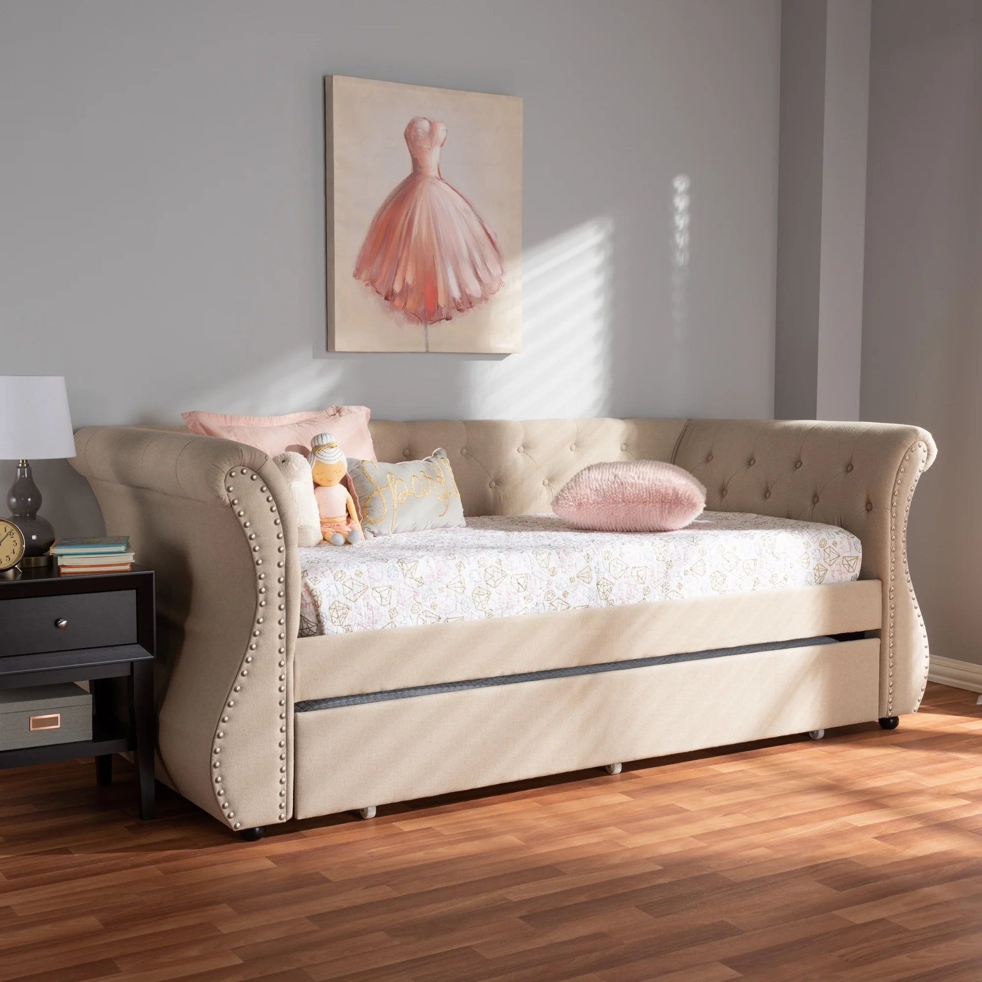 Baxton Studio Contemporary Fabric Daybed with Trundle by Beige