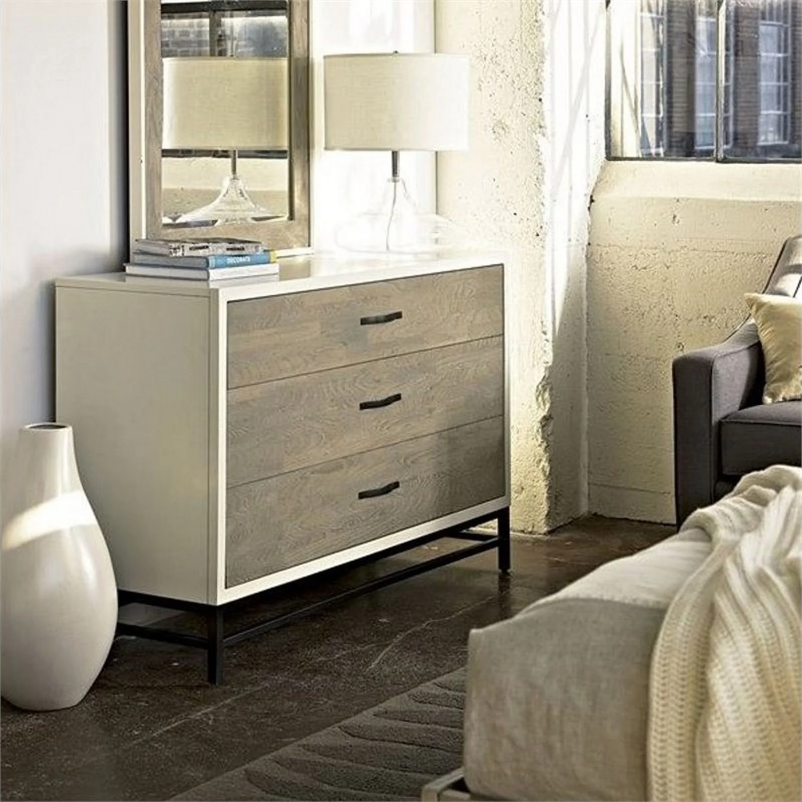 Beaumont Lane 3-Drawer Transitional Wood Dresser in Gray Parchment