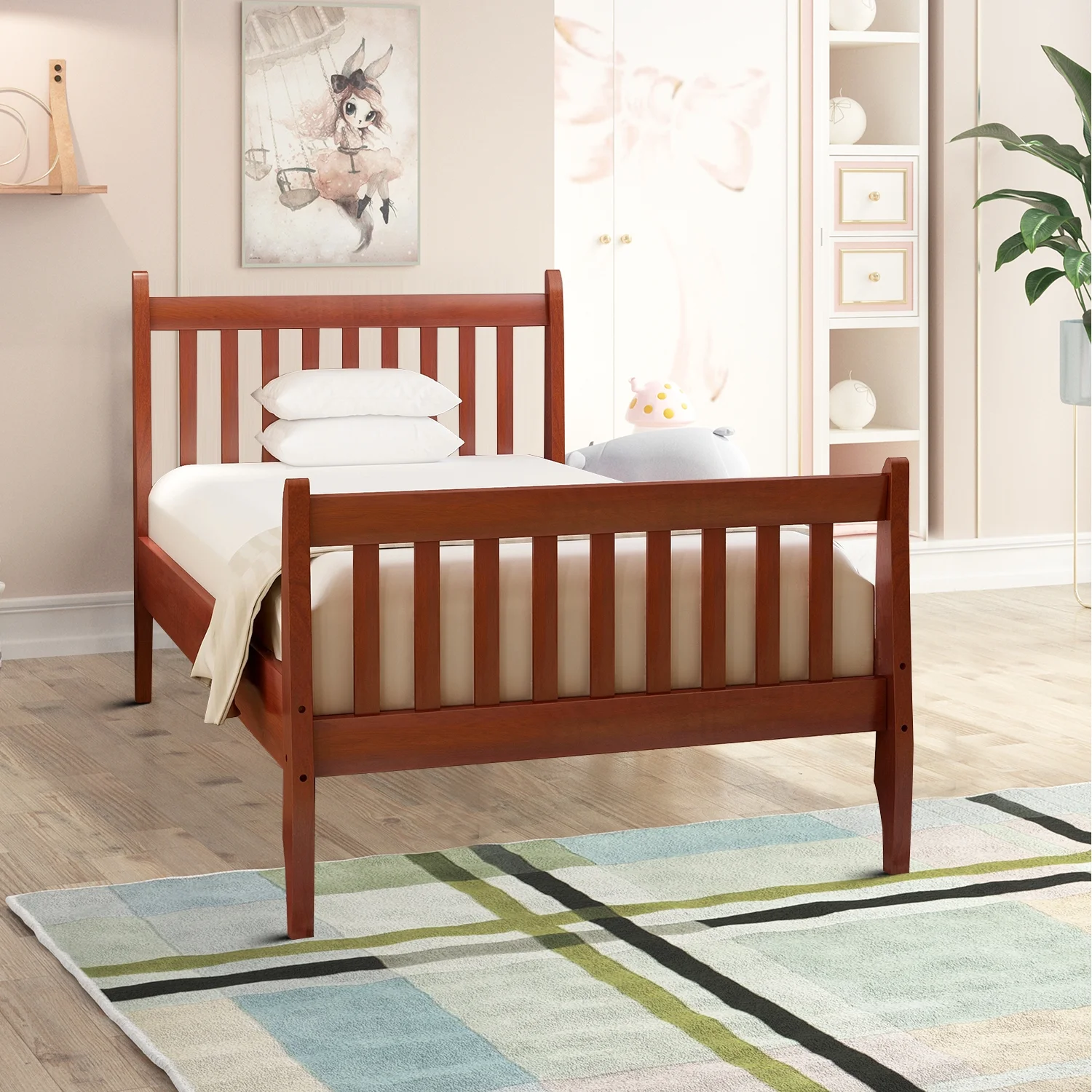 Classic and Minimalist Style Twin Size Platform Bed, Walnut