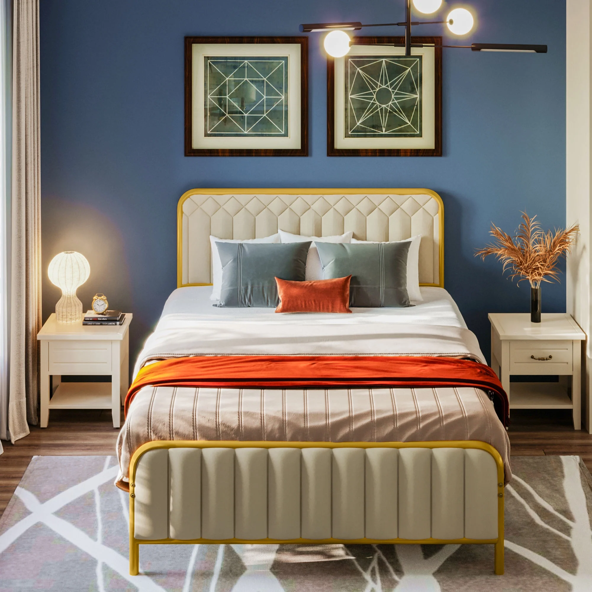 Dextrus Upholstered Queen Platform Bed Frame with Headboard, Wooden Slats Mattress Foundation with Soundproof Cotton, No Box Spring Needed, Beige