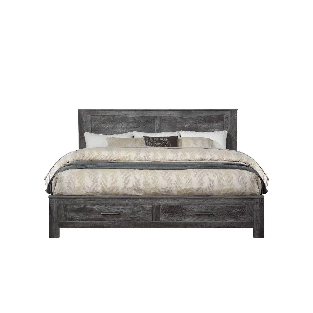 Rustic Gray Oak Eastern King Bed 3PCS Set w/ Storage Acme Vidalia 27327EK-S-3pcs