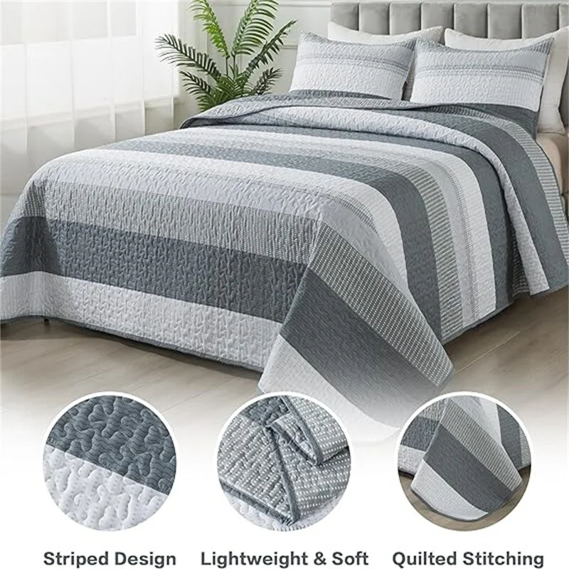Bedspread Coverlet Set Gray - 3 Piece - California King