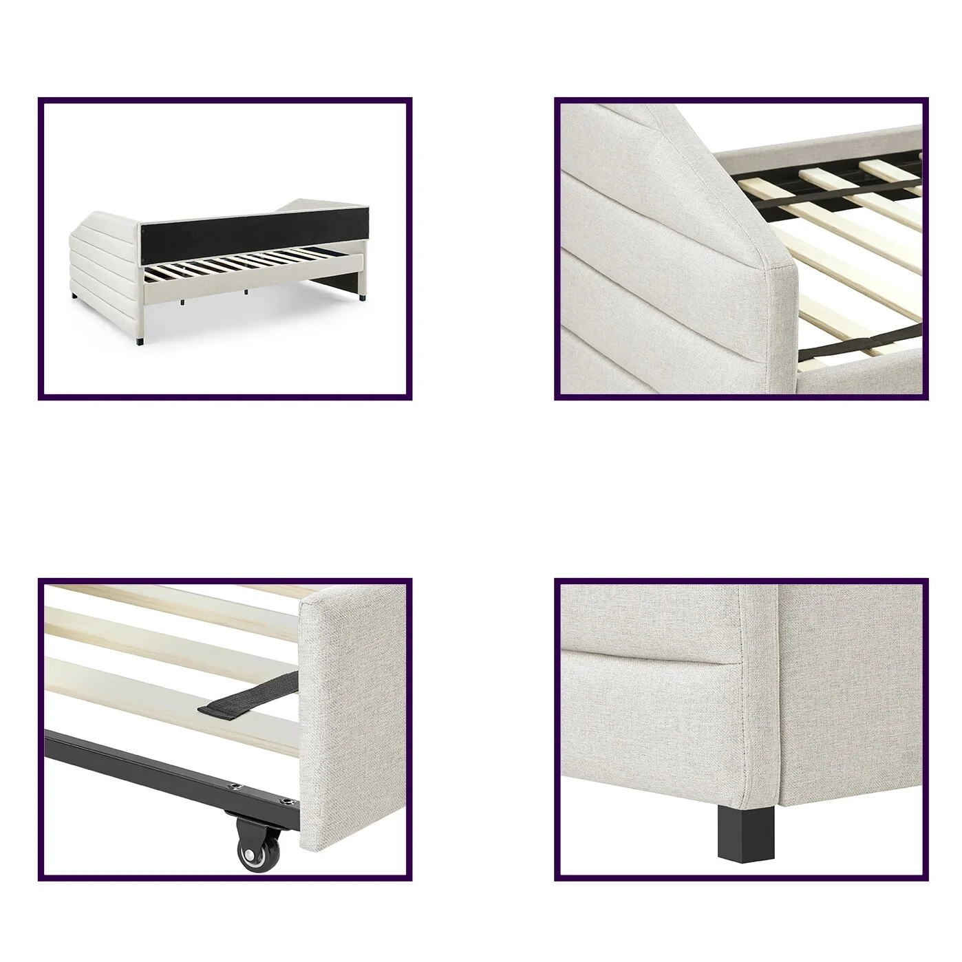 YJTONWIN Queen Size Daybed with Two Drawers Trundle Beige