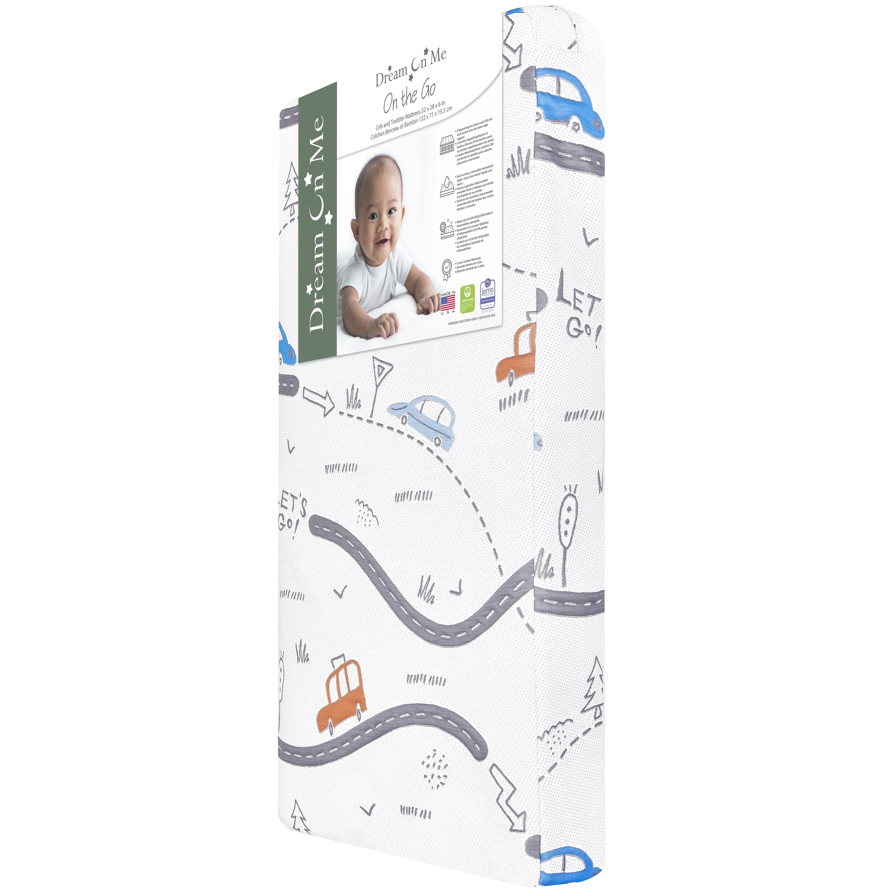 Dream On Me On The Go Crib and Toddler Mattress / Greenguard Gold Environment Safe Baby Mattress/ JPMA Certified Infant Mattress / Removable Waterproof Zipper Cover/ Extra Edge Support