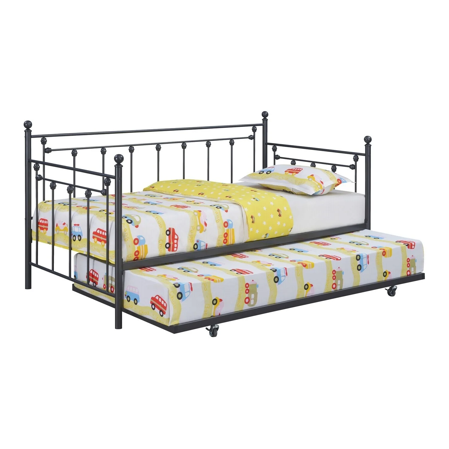 Maykoosh Art Deco Dreams 83 Inch Olly Modern Daybed, Pull Out Trundle, Heavy Black Steel Metal Frame