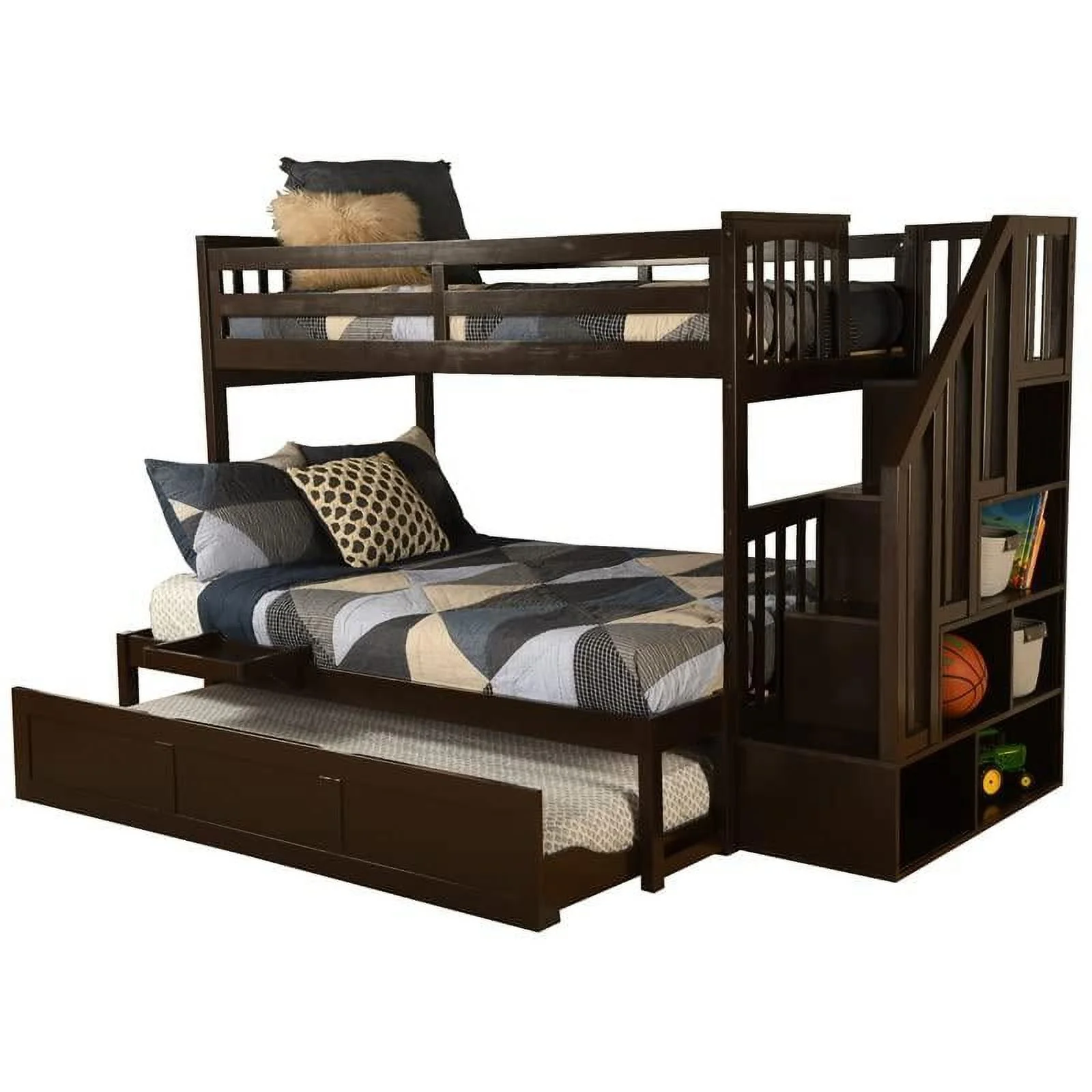 Somette Kelcie Bunk Bed with Stairs, Trundle and Tray Chocolate Twin/Full