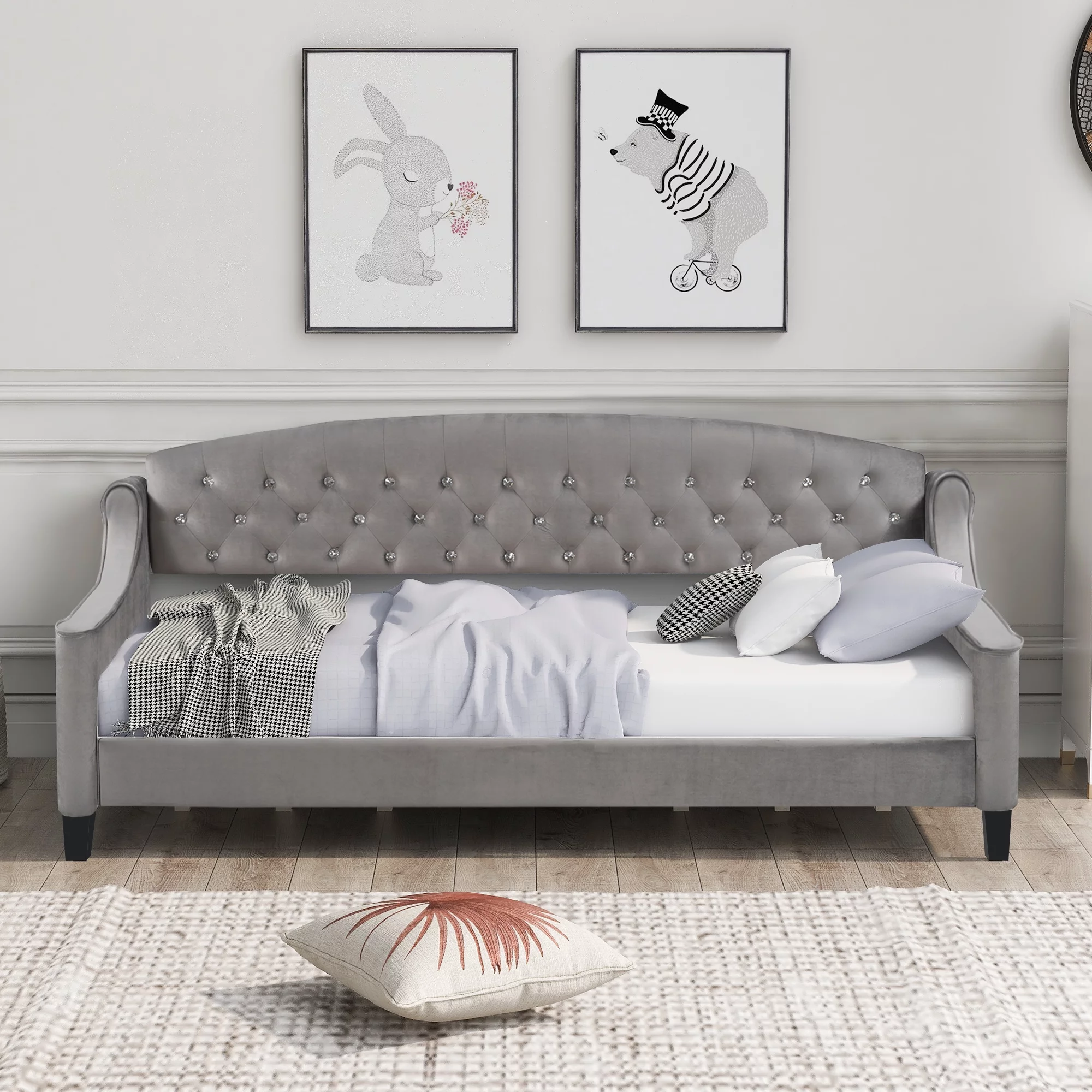 Euroco Twin Size Tufted Button Daybed, Gray