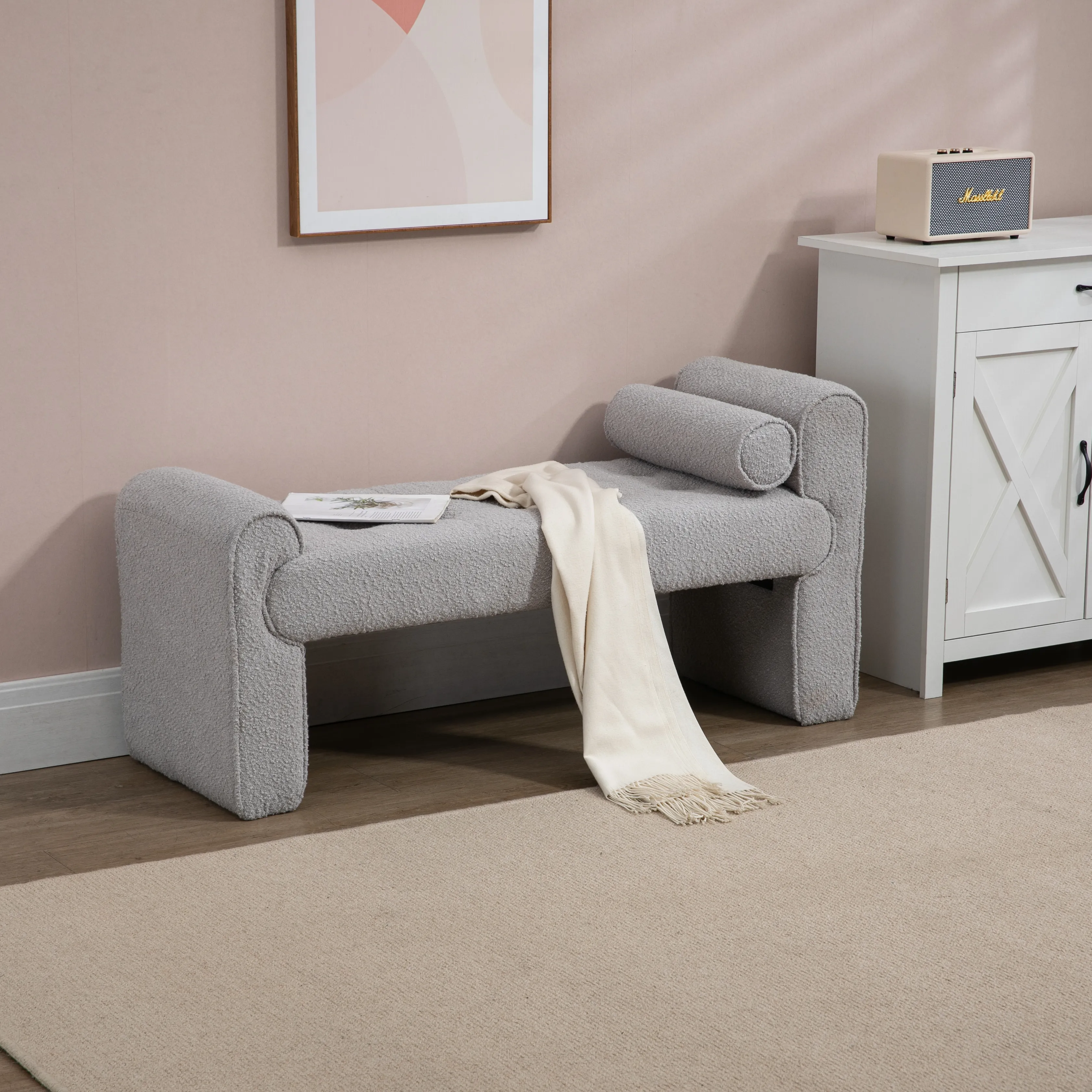 Modern Ottoman Bench, Bed stool made of loop gauze, End Bed Bench, Footrest for Bedroom, Living Room, End of Bed, Hallway