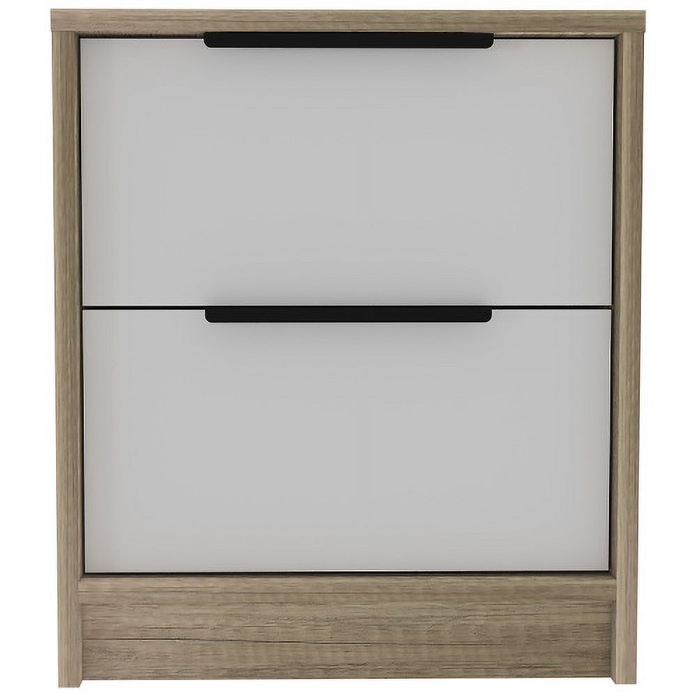 Kaia Nightstand, Two Drawers, Metal Handle - White / Pine