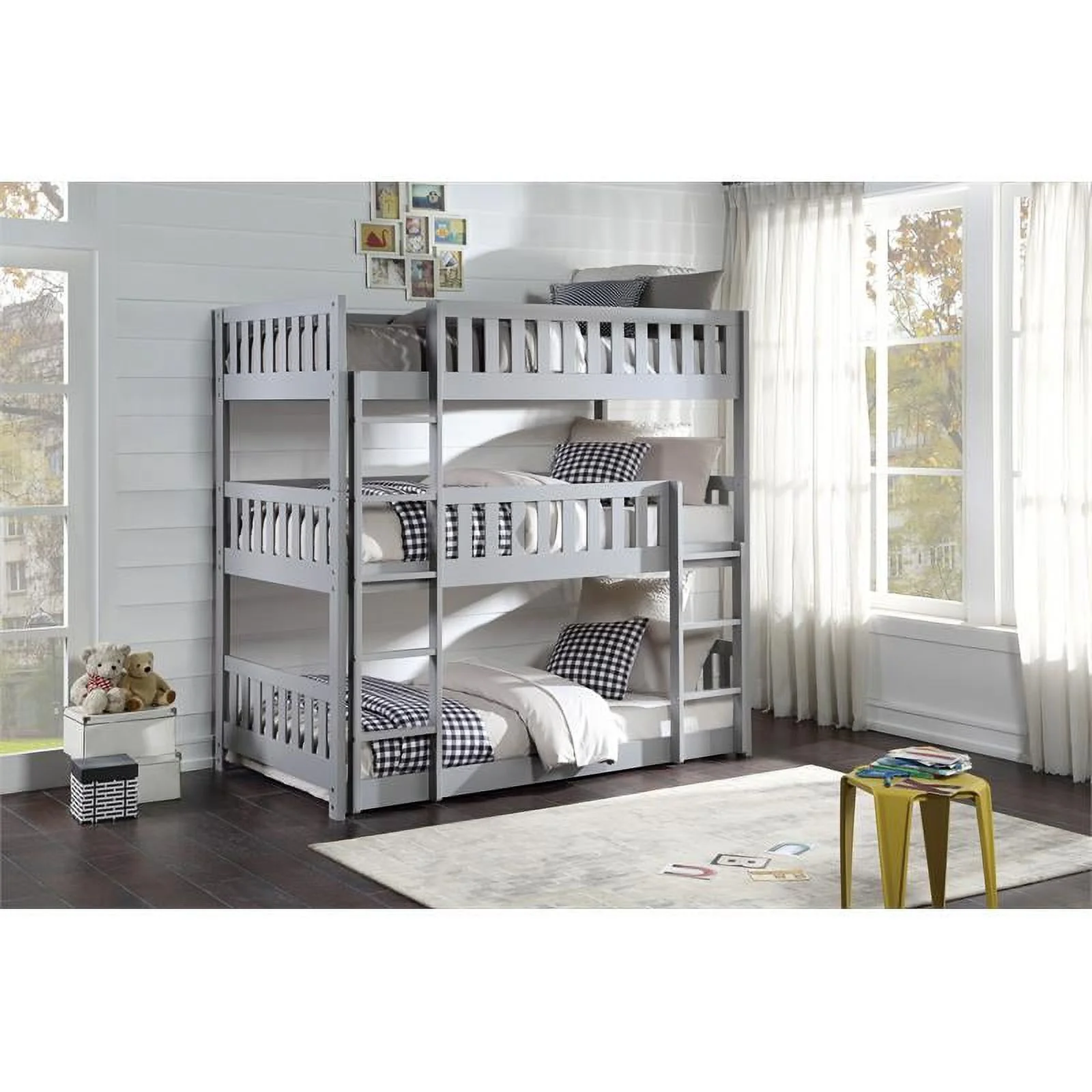 Lexicon Orion Transitional Wood Triple Twin Bunk Bed in Gray