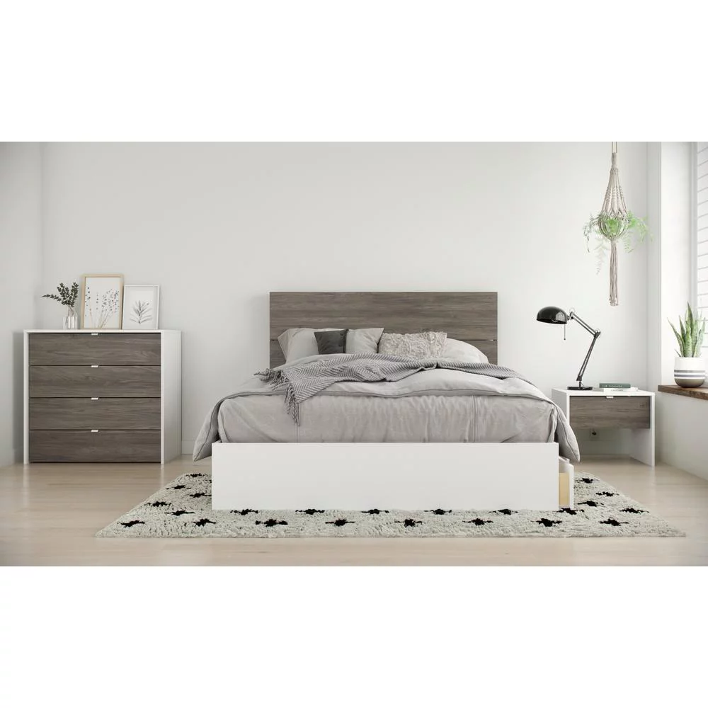 Nexera Bluff 4 Piece Full Size Bedroom Set, Bark Grey and White