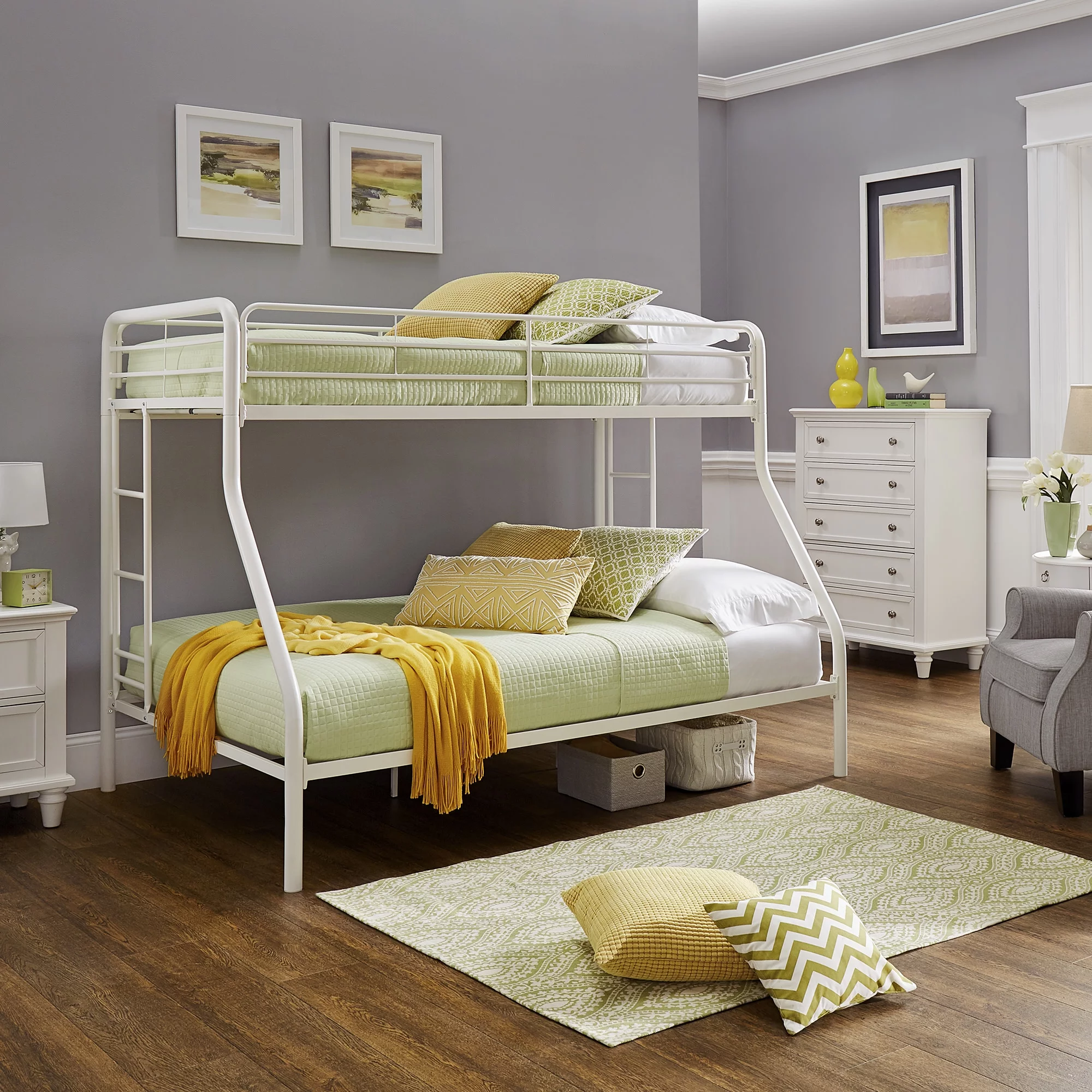 Weston Home Elise Twin Over Full Metal Bunk Bed, White