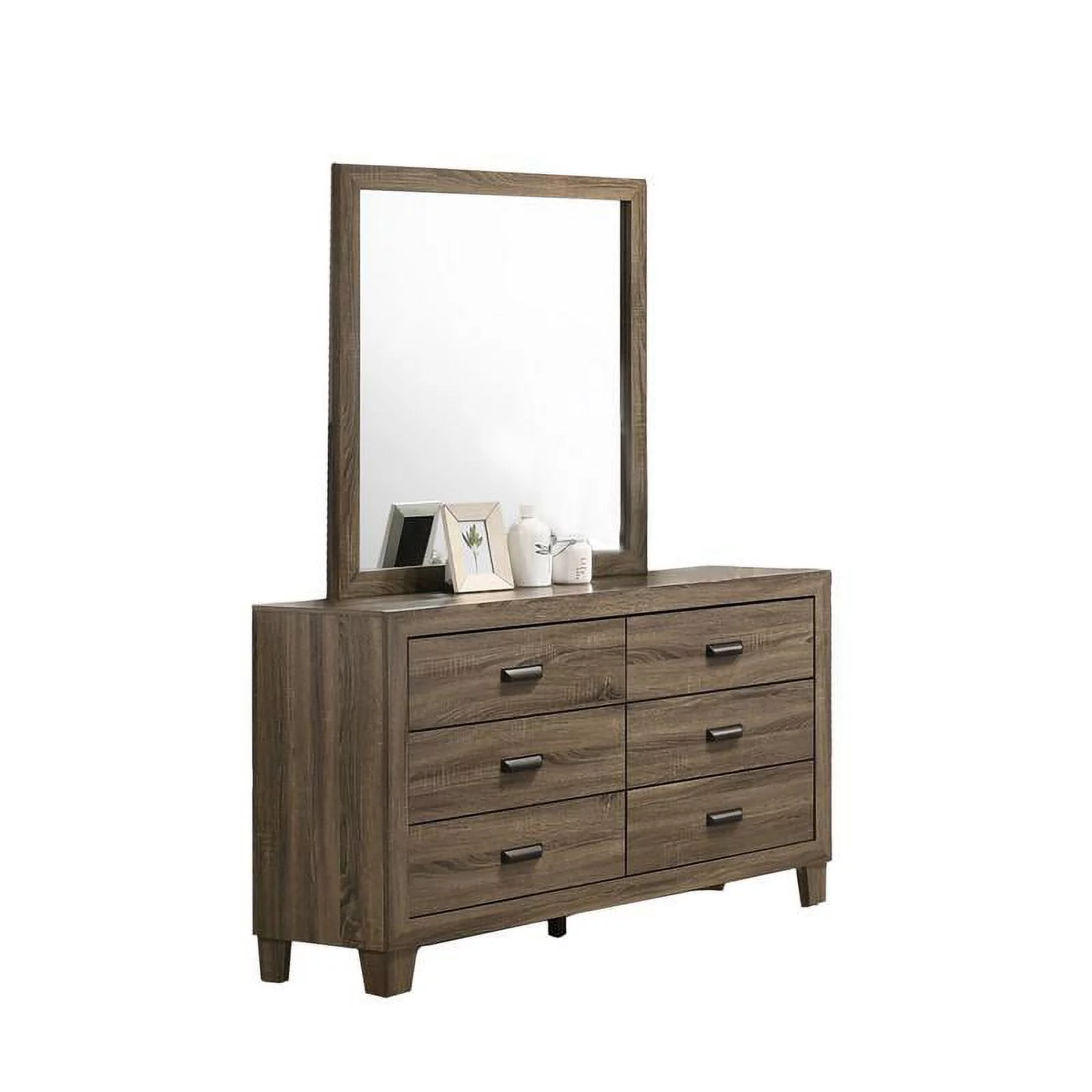 Dark Walnut Wood 6pc Bedroom Set with Bed+ Dresser+ Mirror+ 2 Nightstands+ Chest
