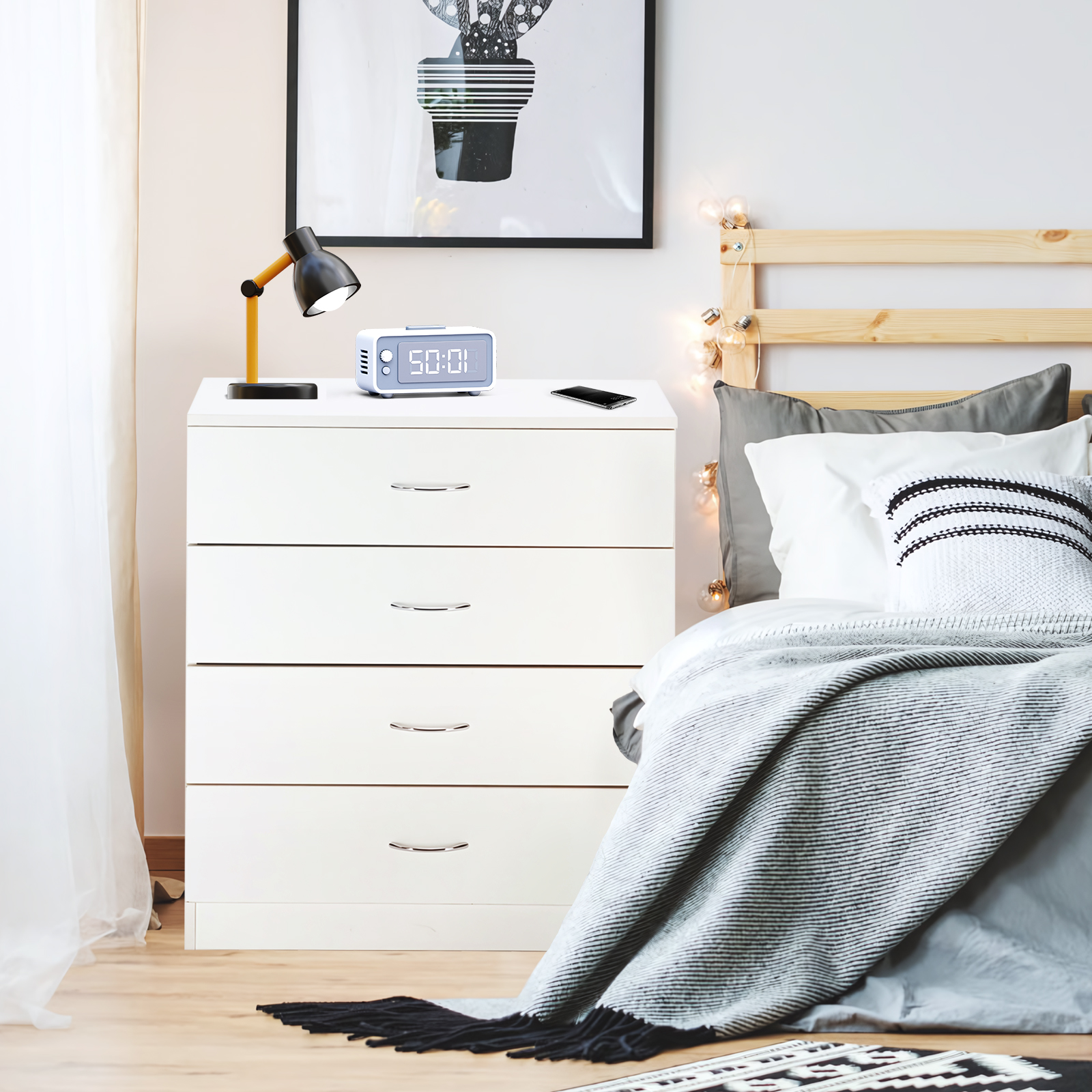 SYTHERS 4-Drawer Dresser for Bedroom, 26W×13D×29H Modern Storage Chest of Drawers, White