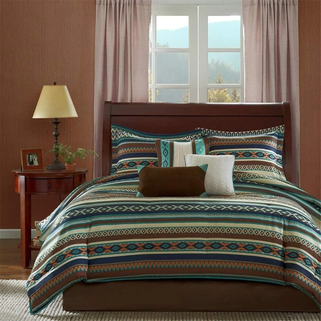 Turquoise American Cal California King Comforter, Shams, Toss Pillows Bed Skirt (7 Piece Bed In A Bag)
