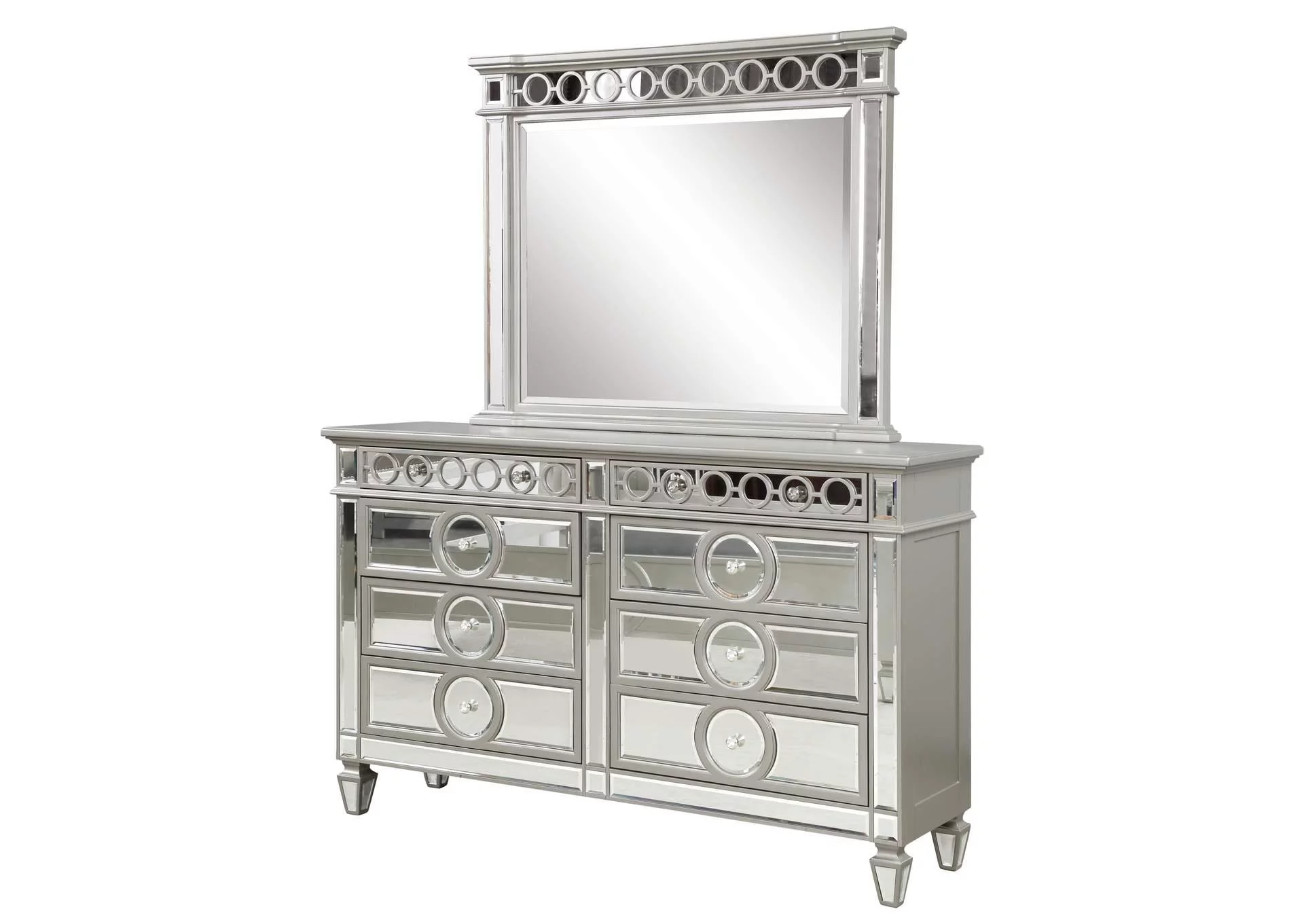 Glam Silver & Mirror Accents 8 Drawers Dresser McFerran B1688 Contemporary