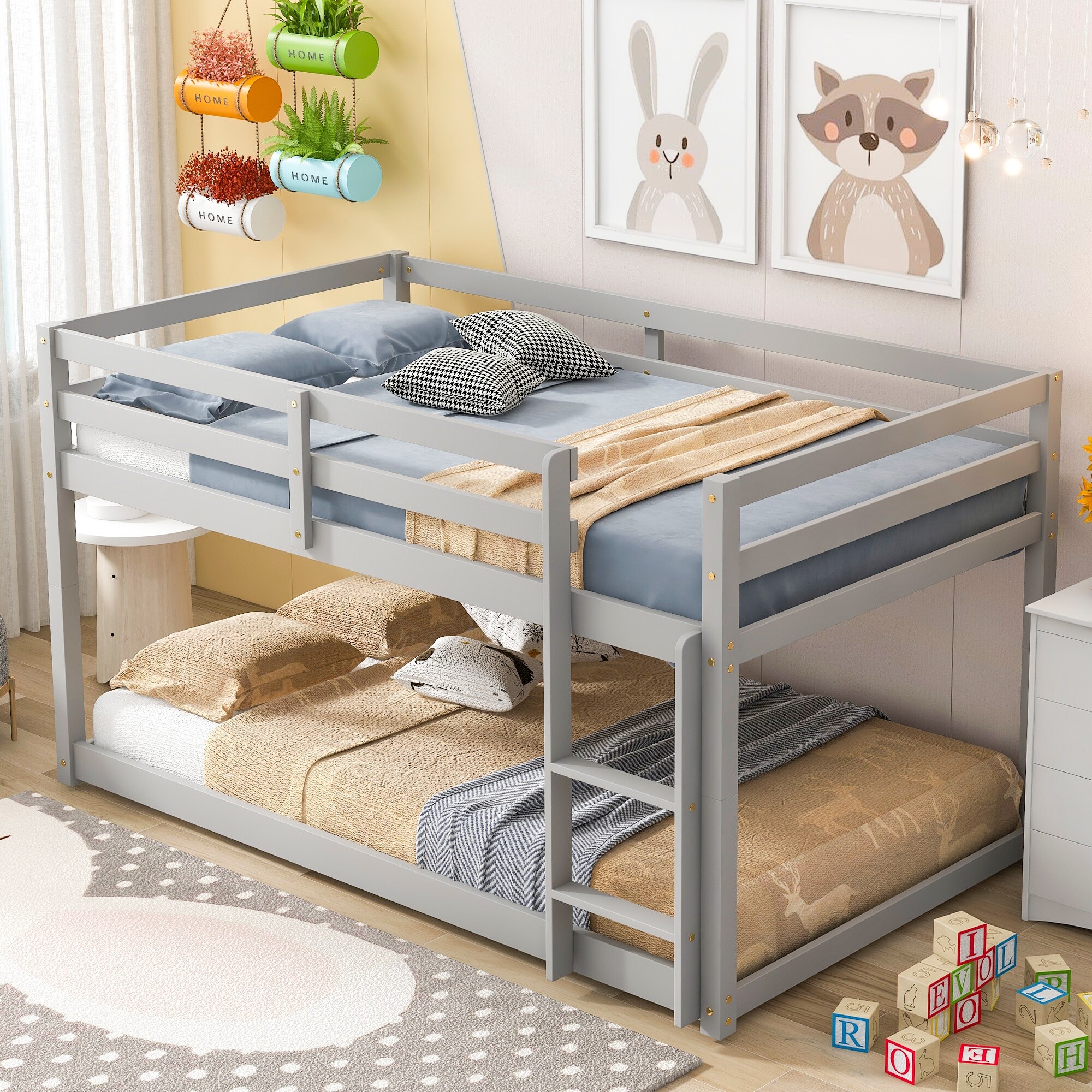 Nestfair  Twin over Twin Floor Bunk Bed Grey