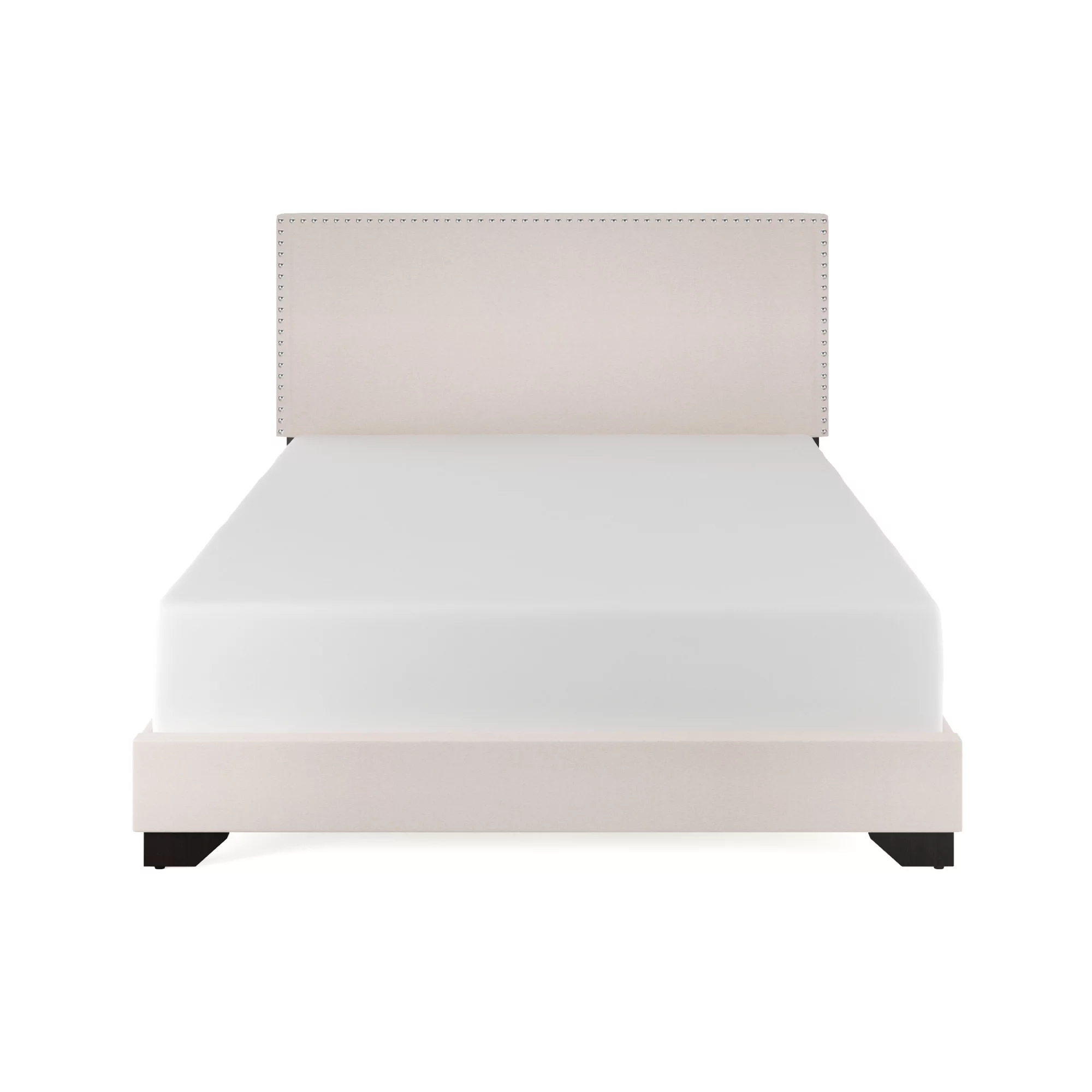 Skylar Nailhead Trim Upholstered Full Platform Bed, Cream