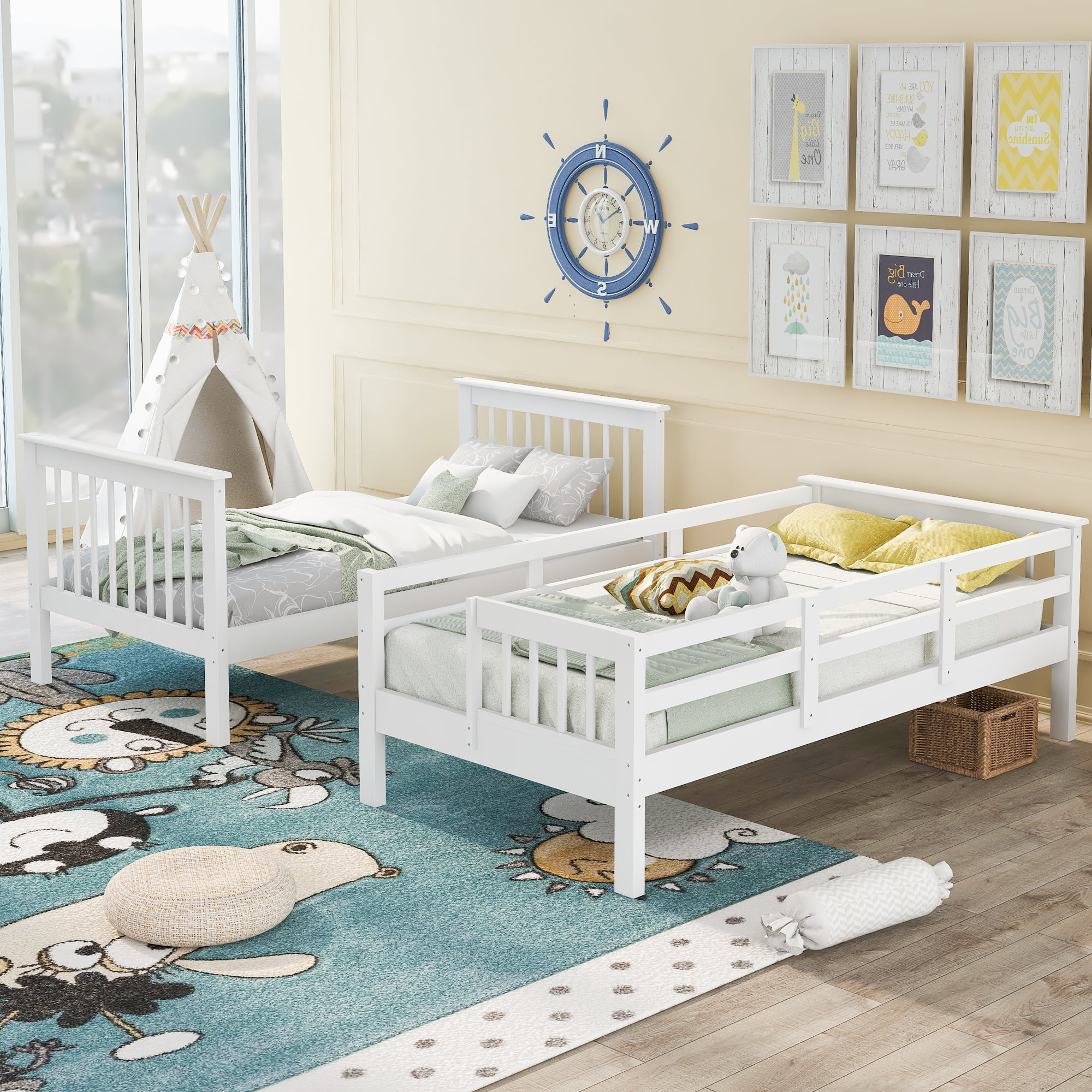 Dcenta Stairway Twin-Over-Twin Bunk Bed with Storage and Guard Rail for Bedroom, Dorm, White color