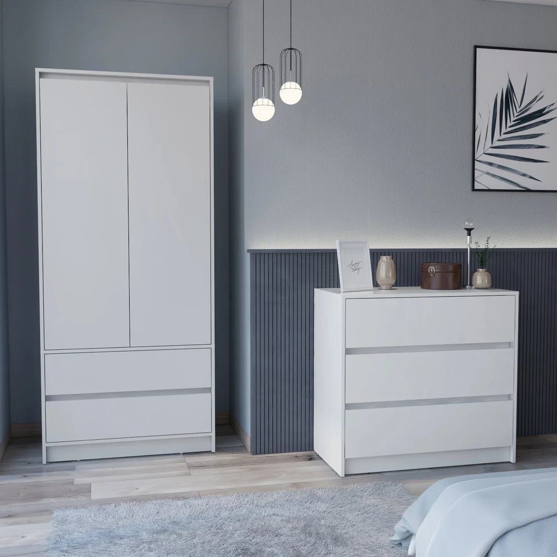 CoSoTower 2 Piece Bedroom Set, Dresser + Armoire, White