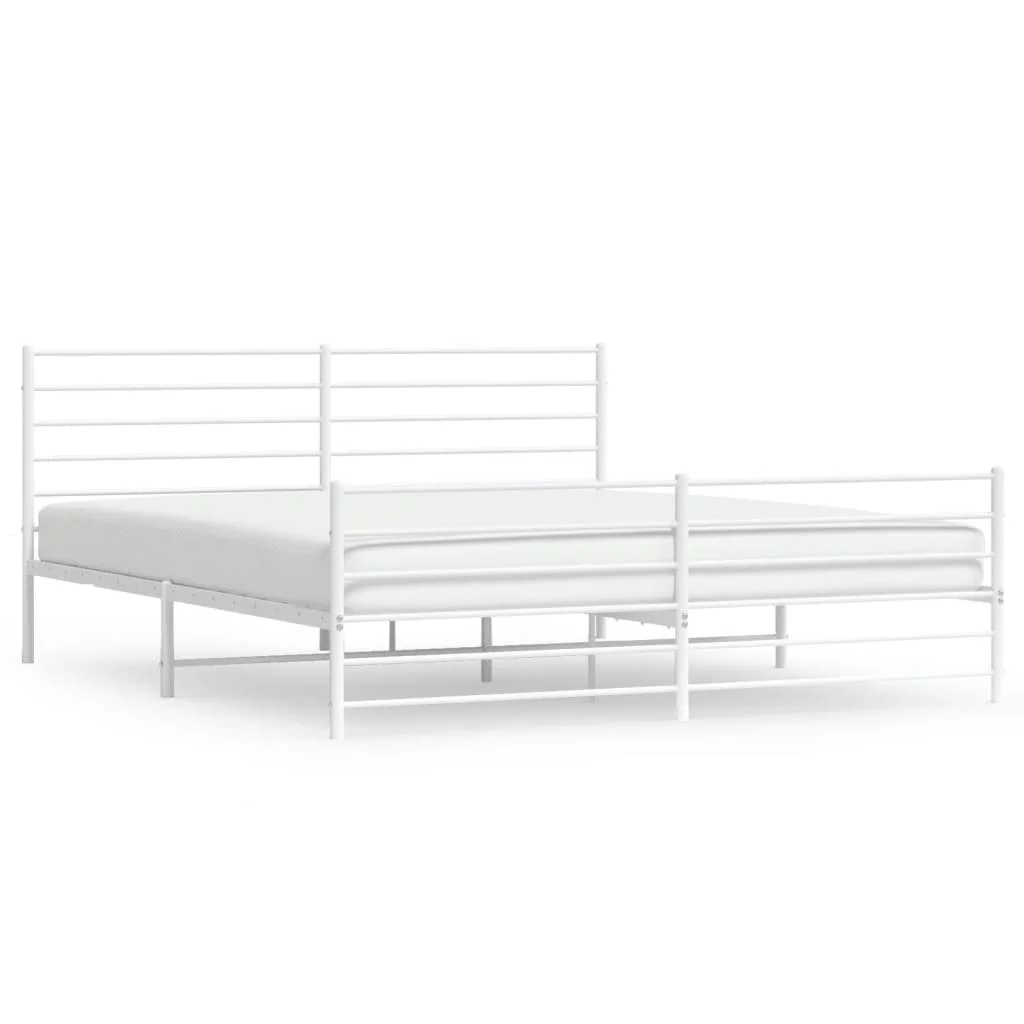 Metal Bed Frame with Headboard and Footboard White 76
