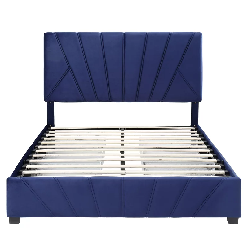 Furniture of America Harper Fabric Upholstered Queen Bed with 4-Drawer in Navy