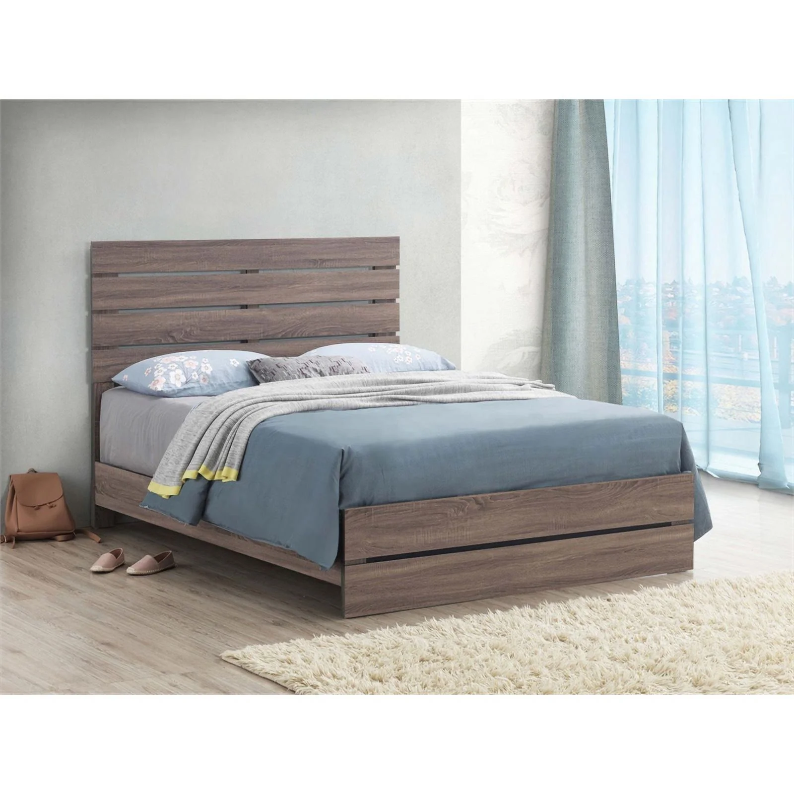 Pemberly Row Farmhouse Wood Eastern King Panel Bed in Barrel Oak
