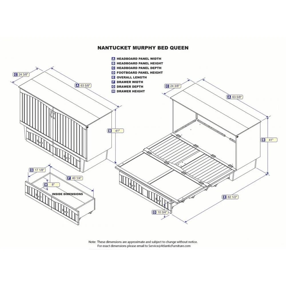 Nantucket Murphy Bed Chest with Cool Soft Mattress in Multiple Colors and Sizes