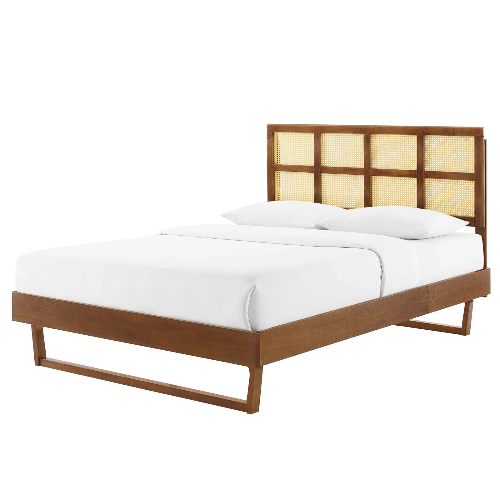 Platform Bed Frame, King Size, Wood, Brown Walnut, Modern Contemporary Urban Design, Bedroom Master Guest Suite