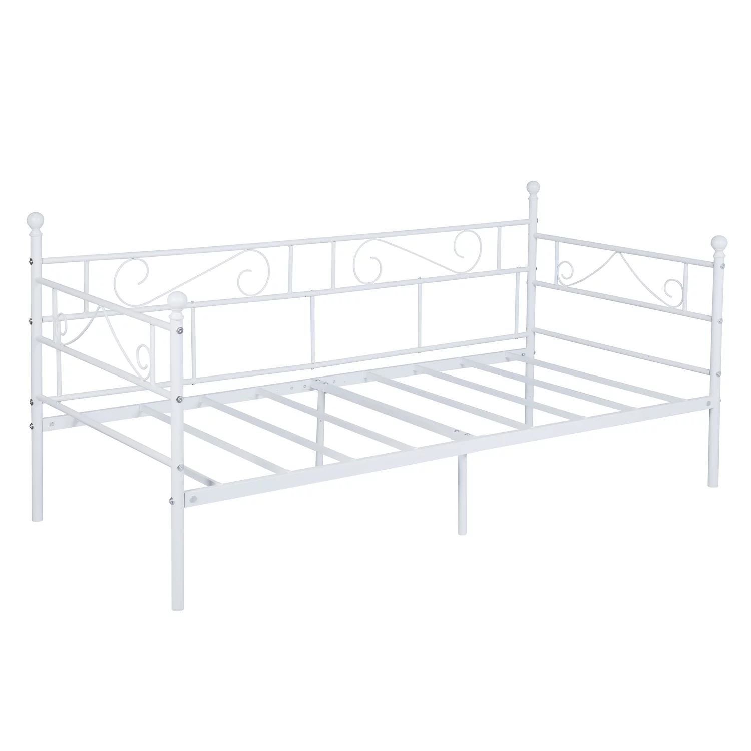 Stylish Metal Daybed Frame, Sofa Bed Frame with Steel Slats Support, No Box Spring Required, Multifunctional Platform Bed Frame for Bedroom/Living Room - White