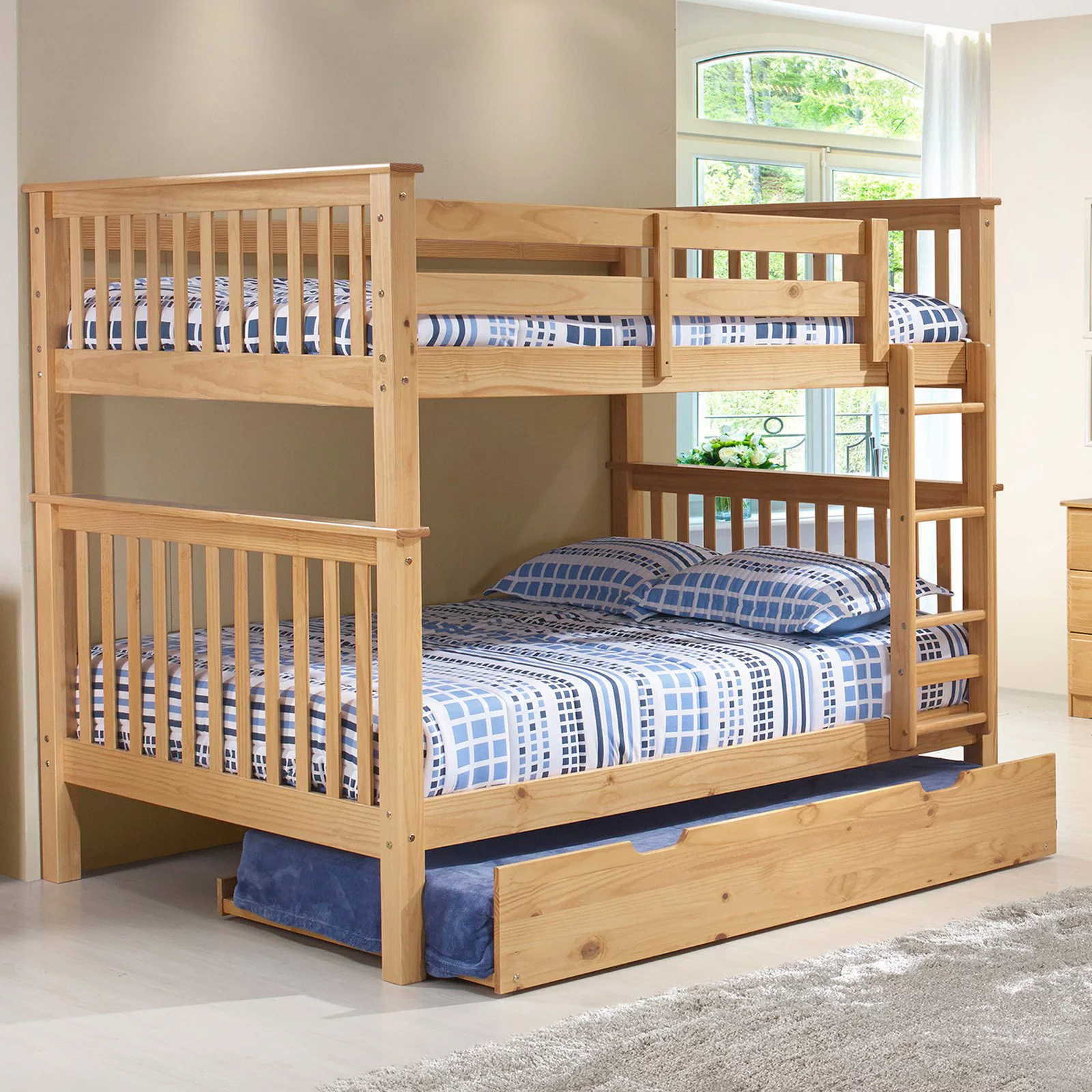 Santa Fe Mission Tall Bunk Bed Full Over Full - Attached Ladder - Multiple Finishes