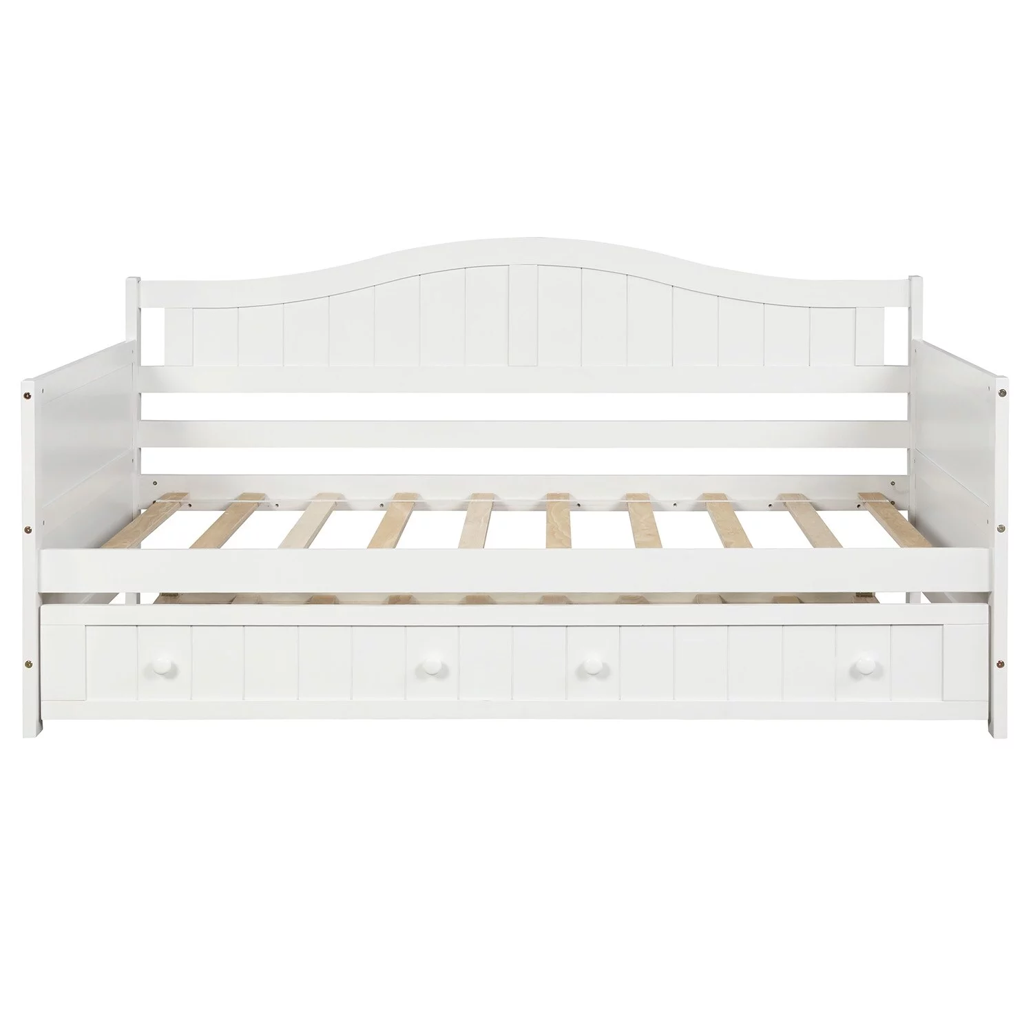 Twin Wooden Daybed with Trundle Bed, Sofa Bed for Bedroom Living Room White